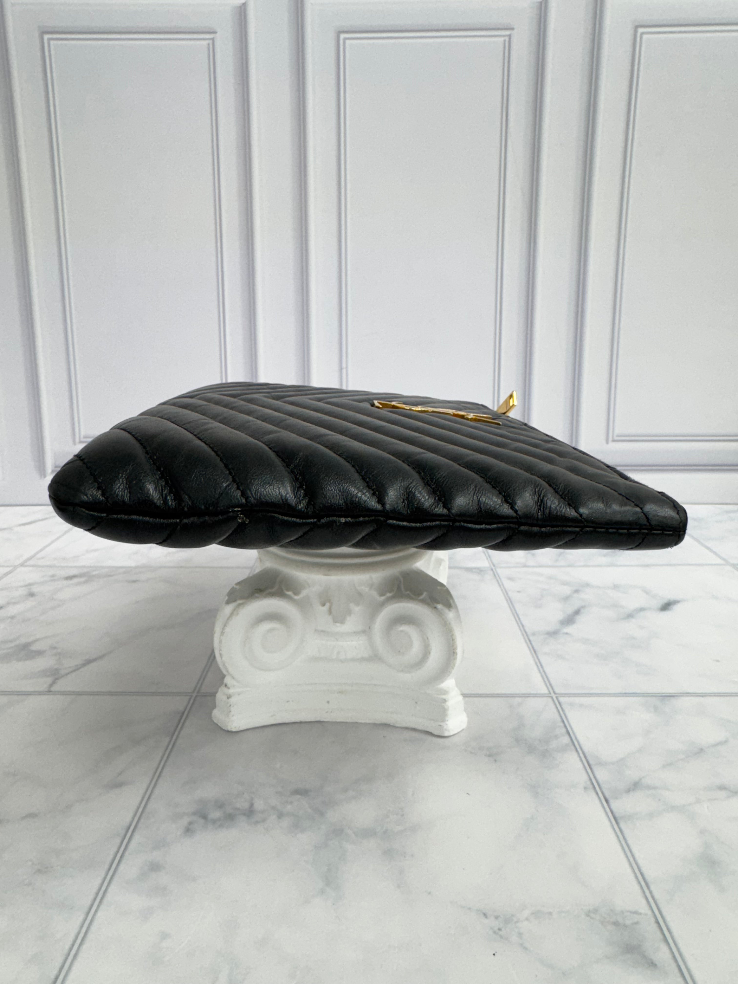 Saint Laurent YSL Black Chevron Quilted Leather Clutch Bag