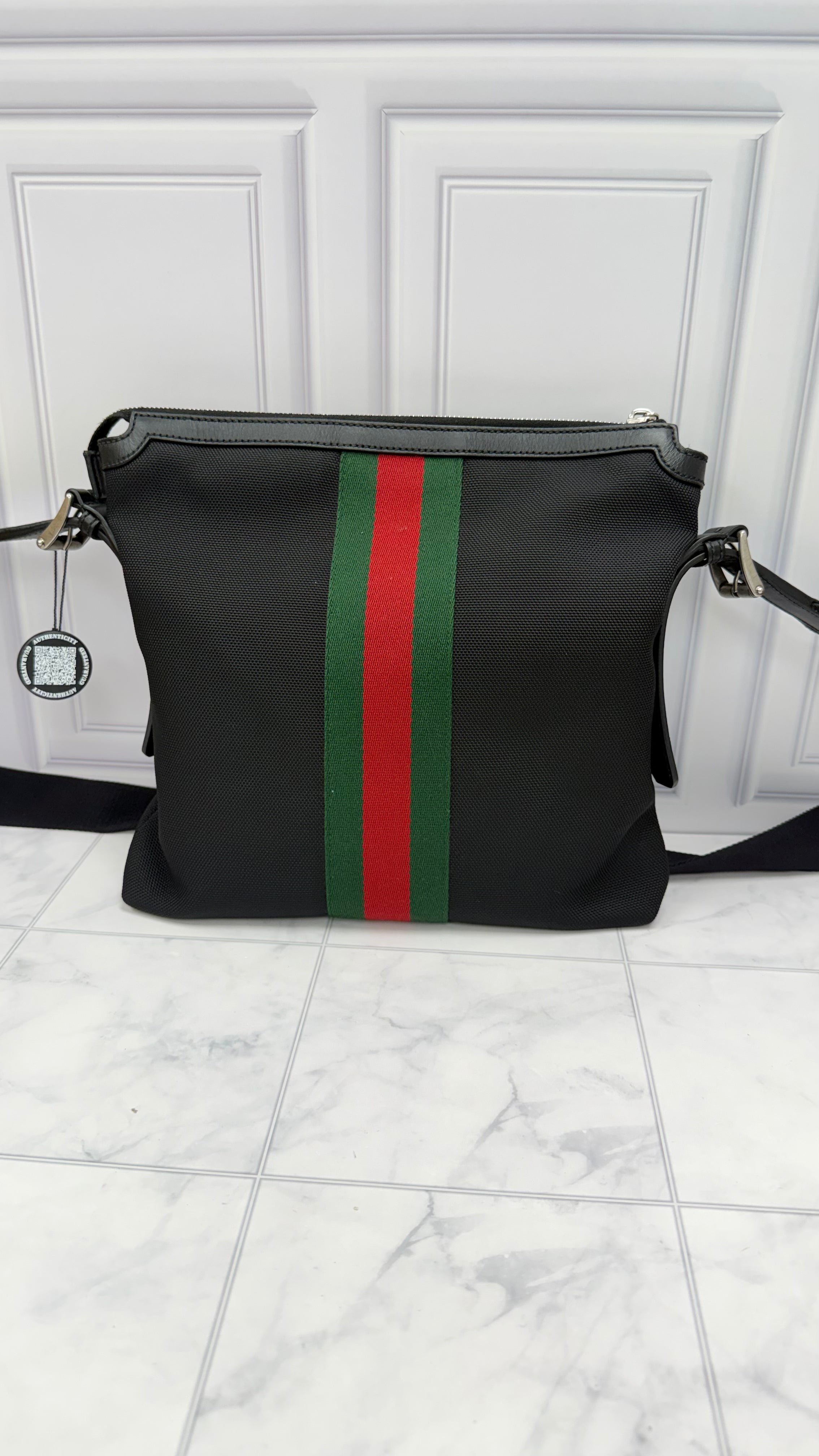 Gucci Black Techno Canvas Web Messenger Bag