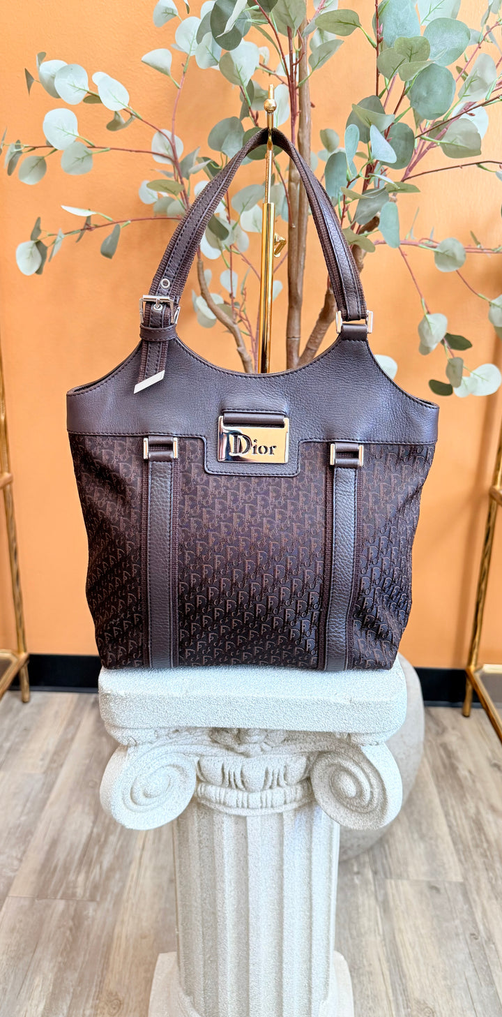 Christian Dior Brown Trotter Canvas / Leather Tote Bag