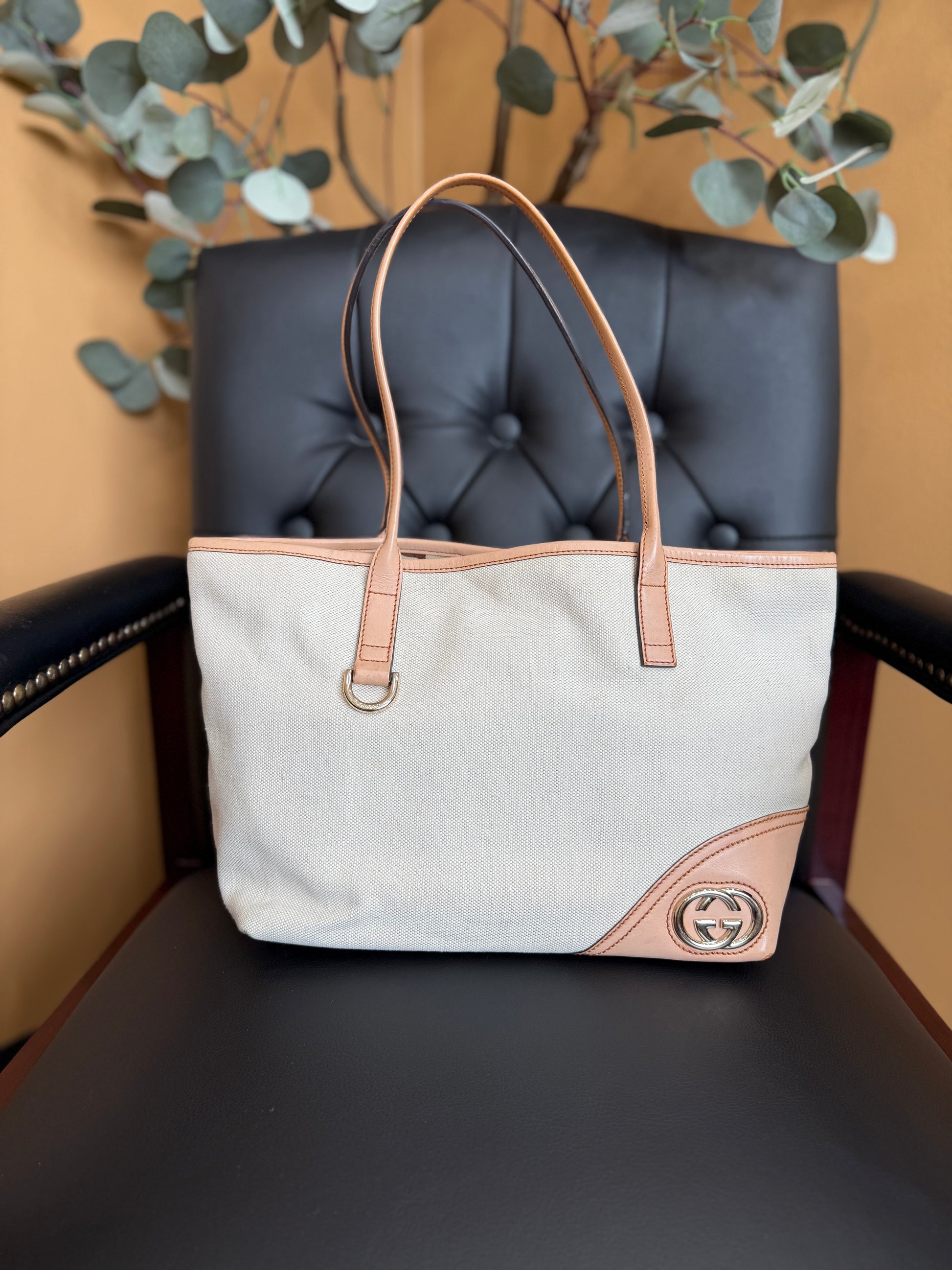 Gucci Ivory Canvas New Britt Tote Bag