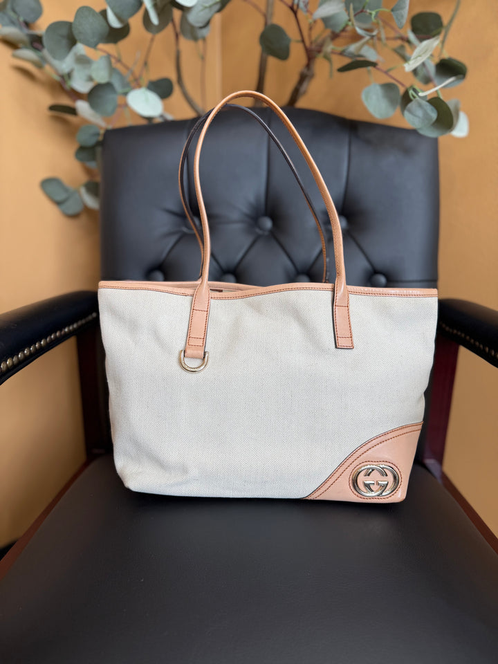 Gucci Ivory Canvas New Britt Tote Bag