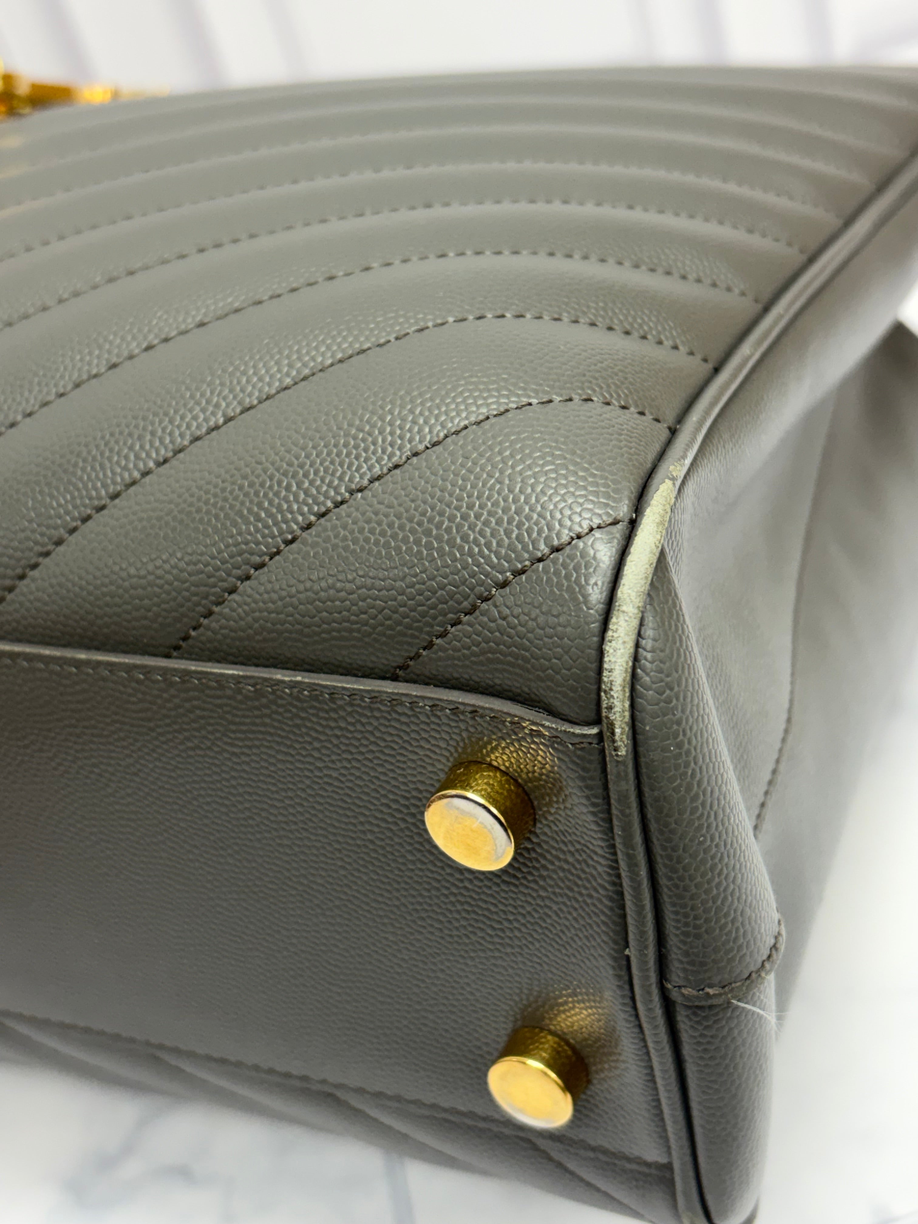 Saint Laurent YSL Grey Caviar Shopping Tote