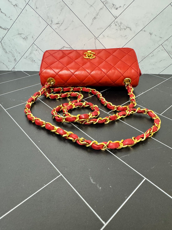 Chanel 24k Gold Plated Vintage Red Single Flap Crossbody Bag