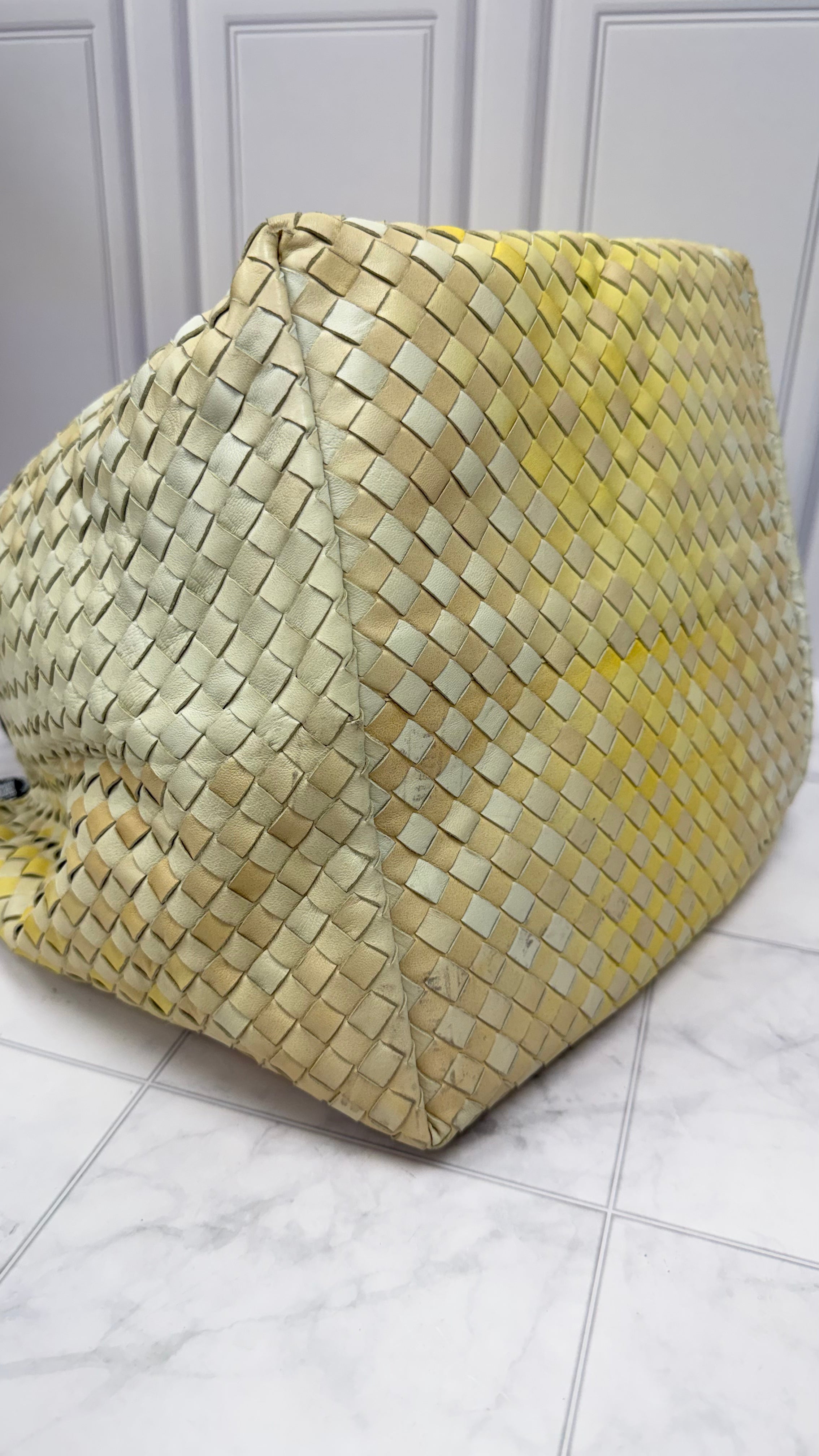 Bottega Veneta Yellow & Beige Intrecciato Leather Nuance Cross Tote