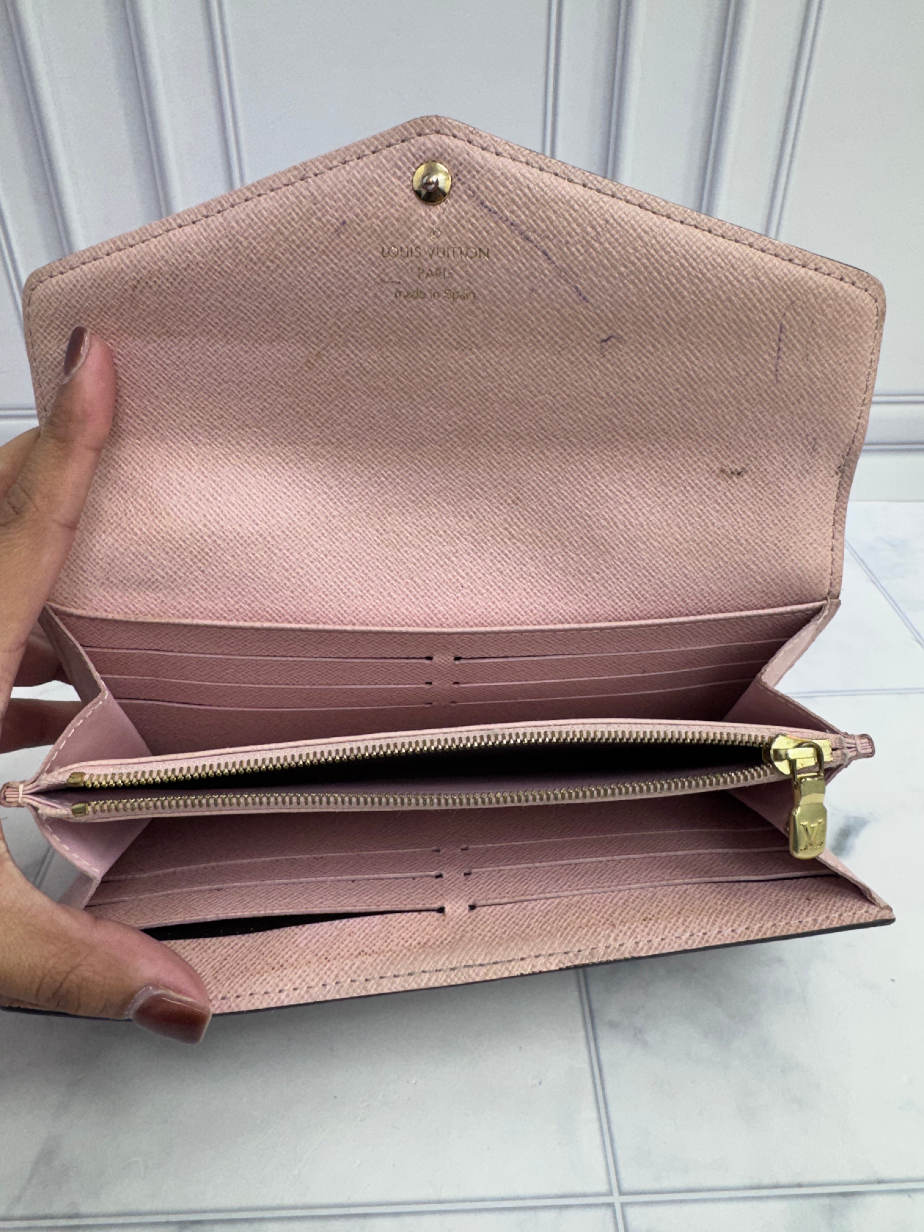Louis Vuitton Damier Ebene & Pink Sarah Wallet