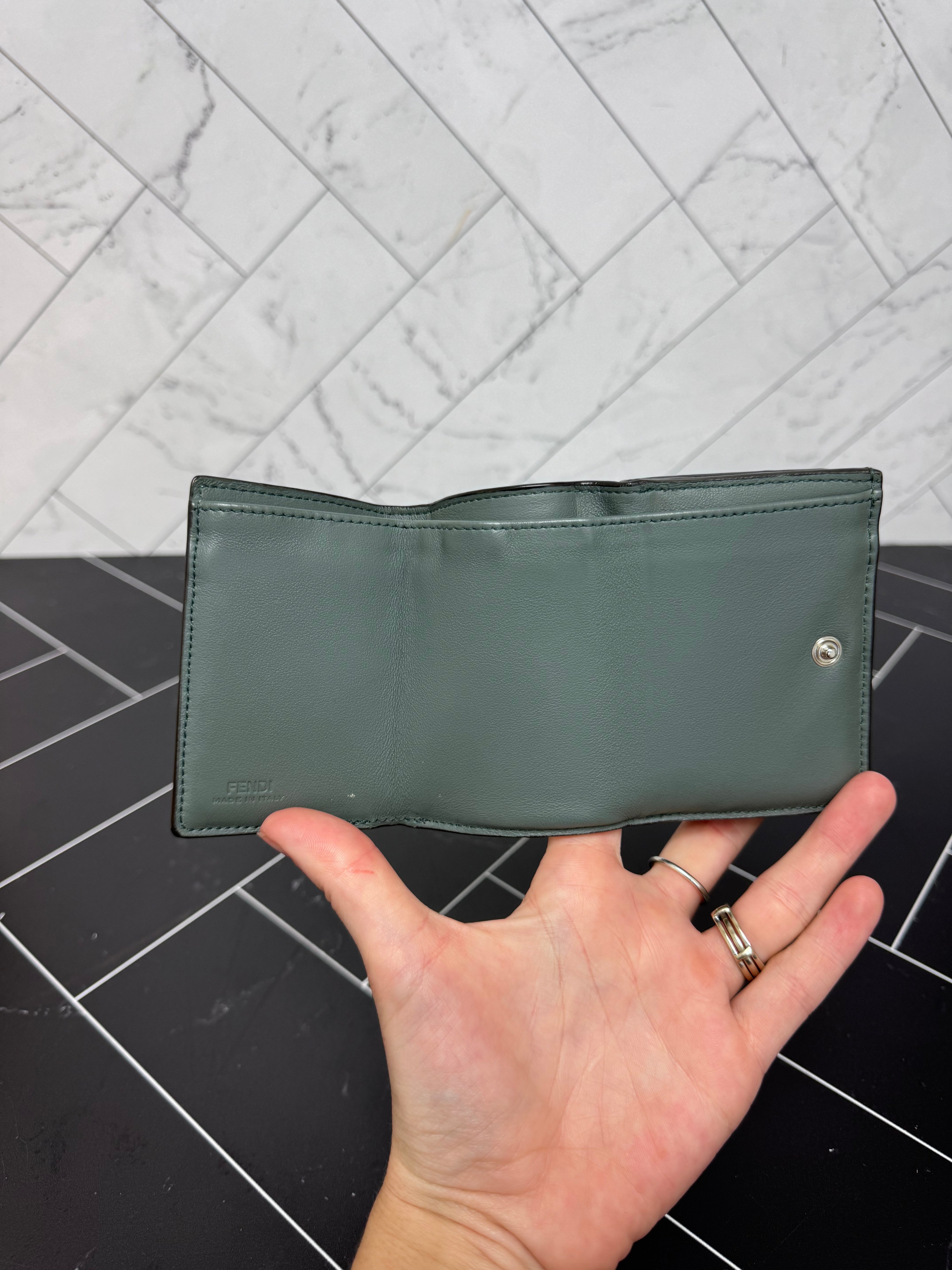 Fendi Mint Green Leather Trifold Wallet