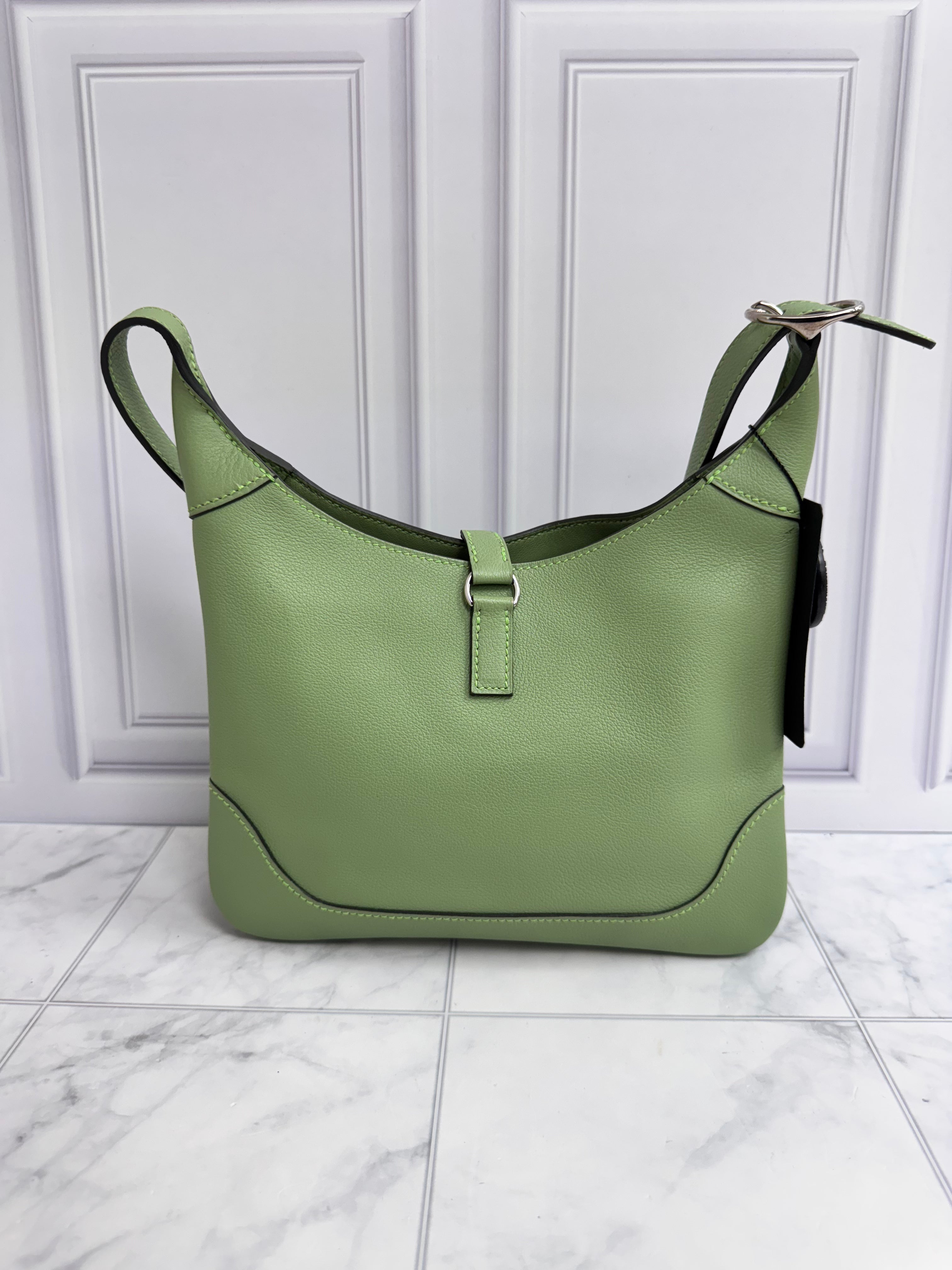 Hermes Vert Criquet Leather Trim Duo 24 Bag