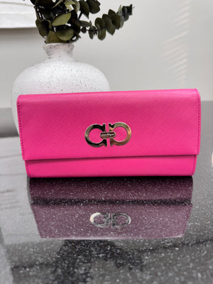 Salvatore Ferragamo Pink Saffiano Leather Long Wallet