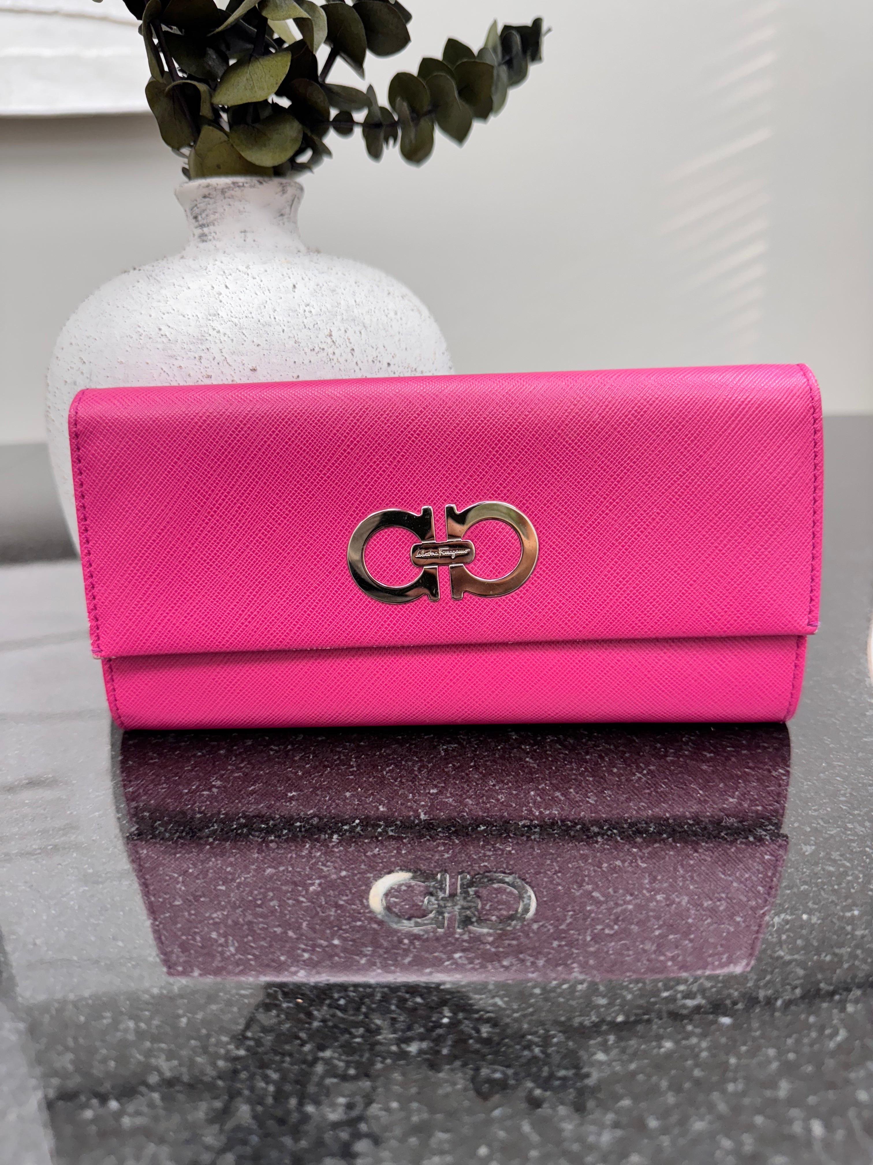 Salvatore Ferragamo Pink Saffiano Leather Long Wallet