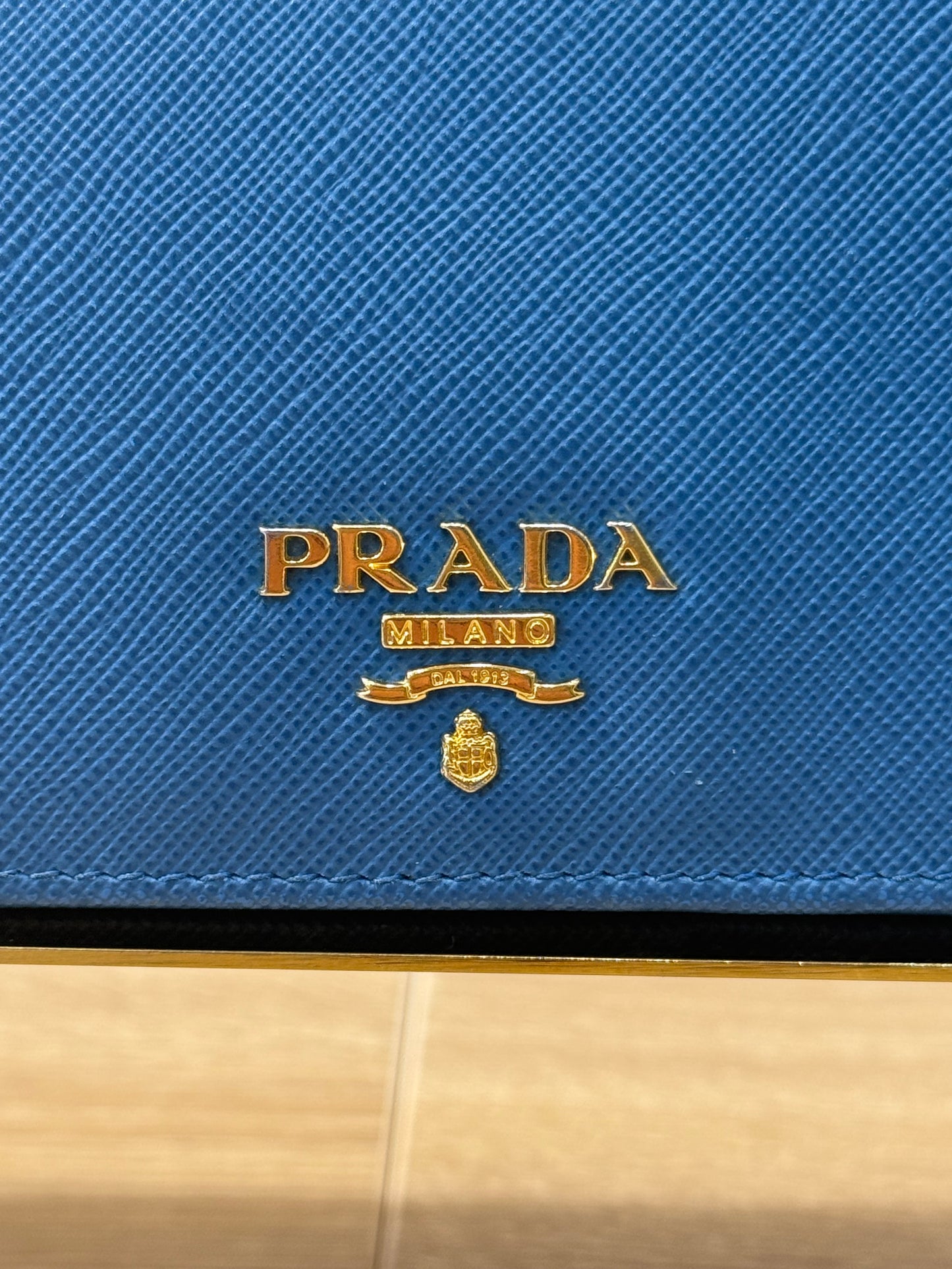 Prada Blue Saffiano Leather Compact Wallet