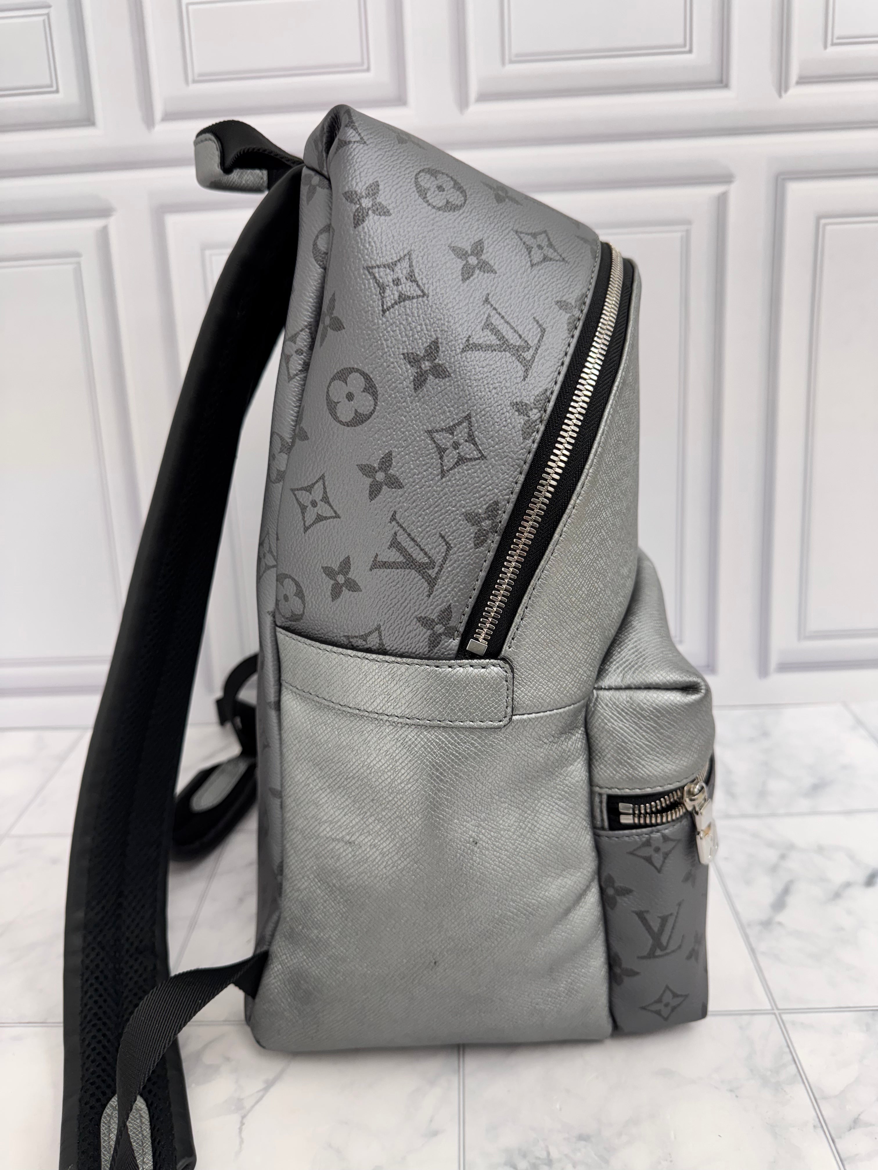 Louis Vuitton Metallic Silver Monogram Taigarama Discovery Backpack PM