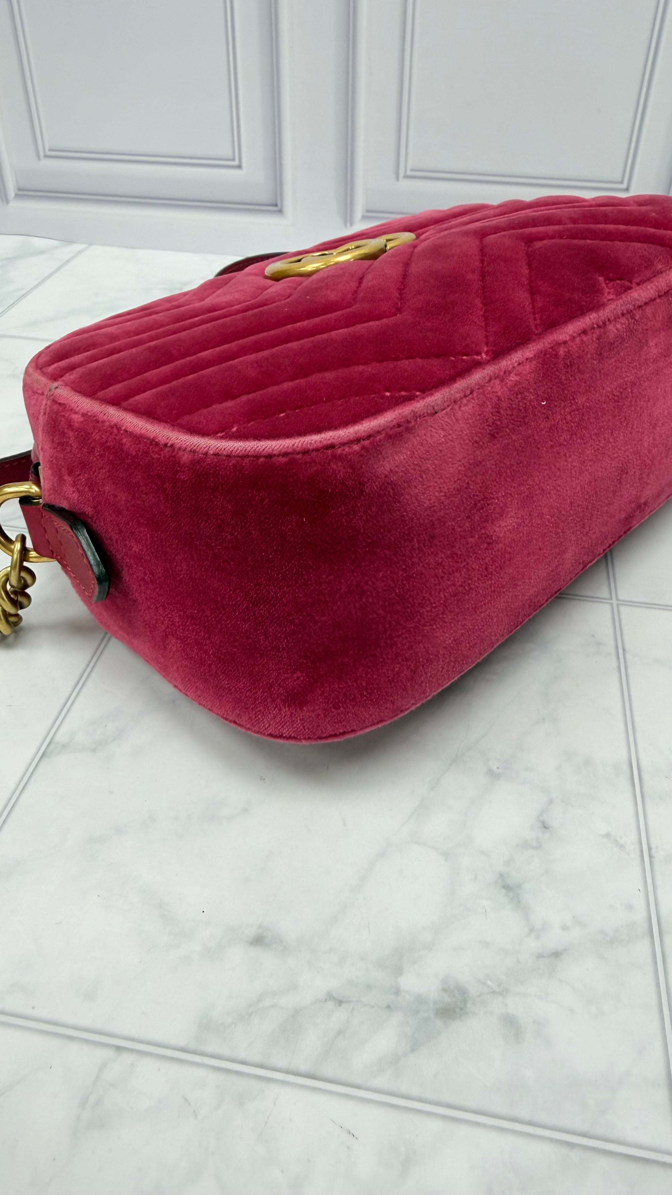 Gucci Pink Velvet Small Marmont Crossbody