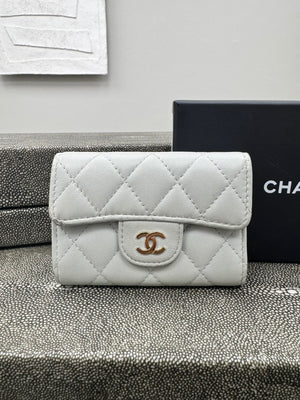 Chanel Grey Diamond Quilted Leather 4 Key Holder