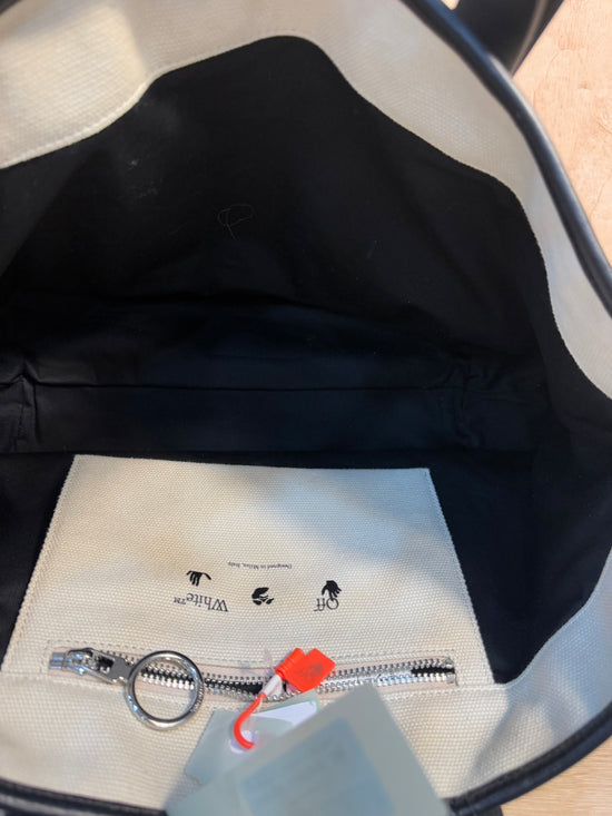 BRAND NEW- Off White Canvas & Leather Tote Bag