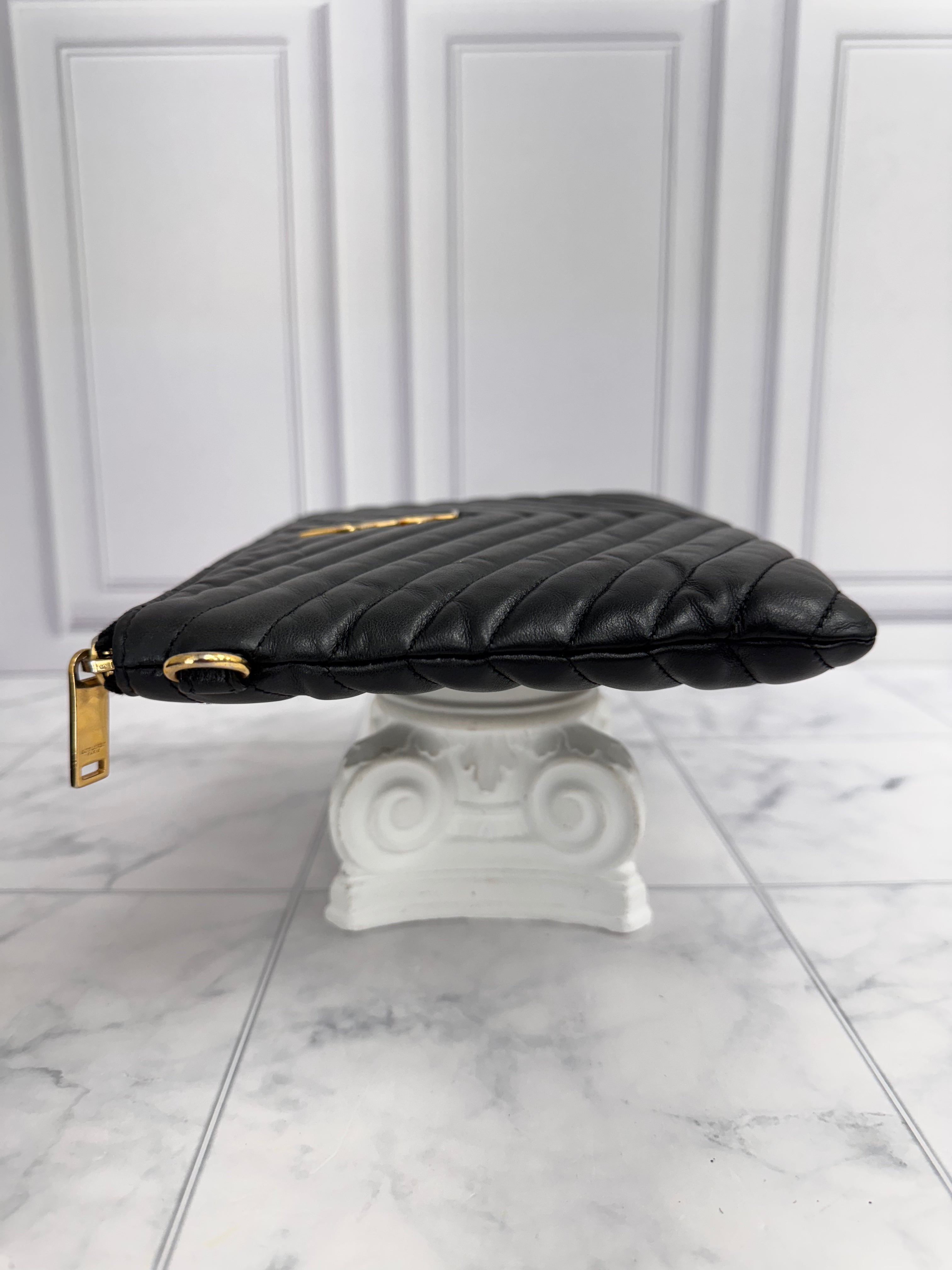 Saint Laurent YSL Black Chevron Quilted Leather Clutch Bag