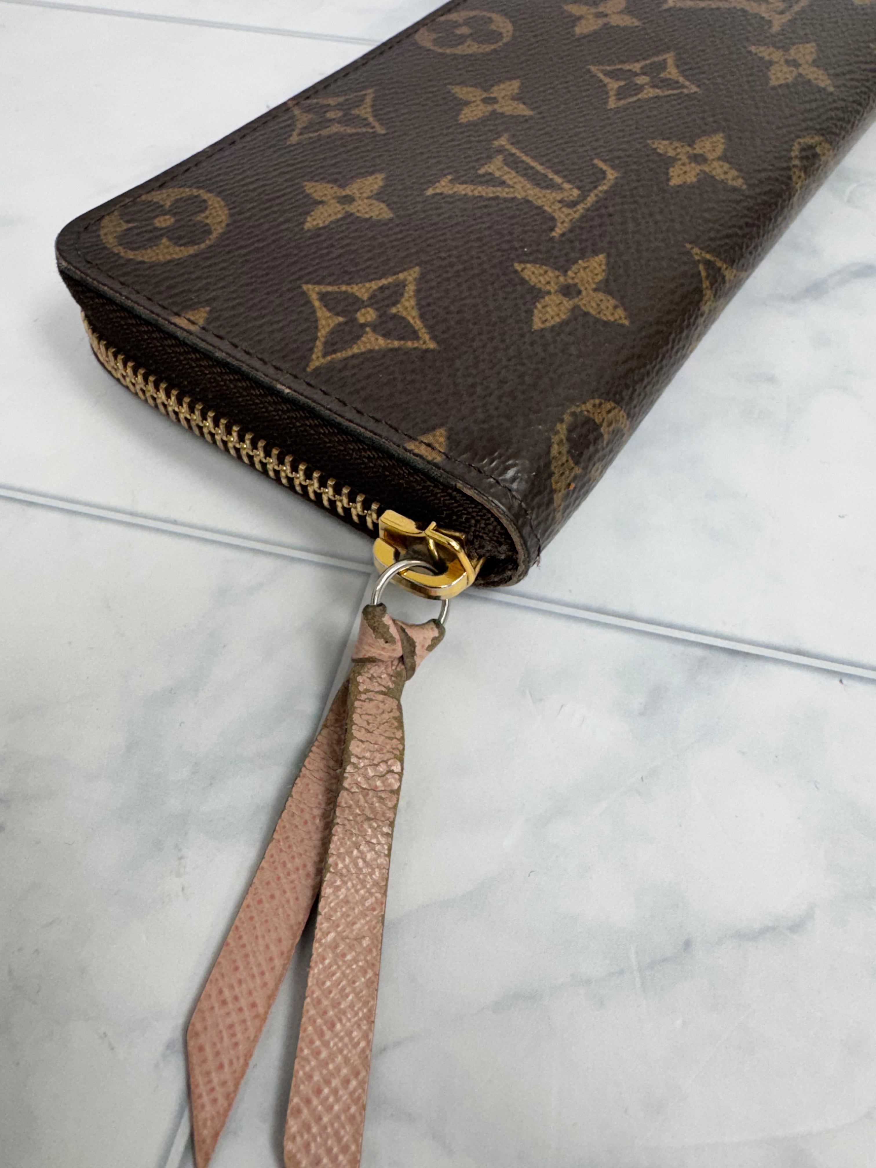 Louis Vuitton Monogram And Pink Clemence Zippy Wallet