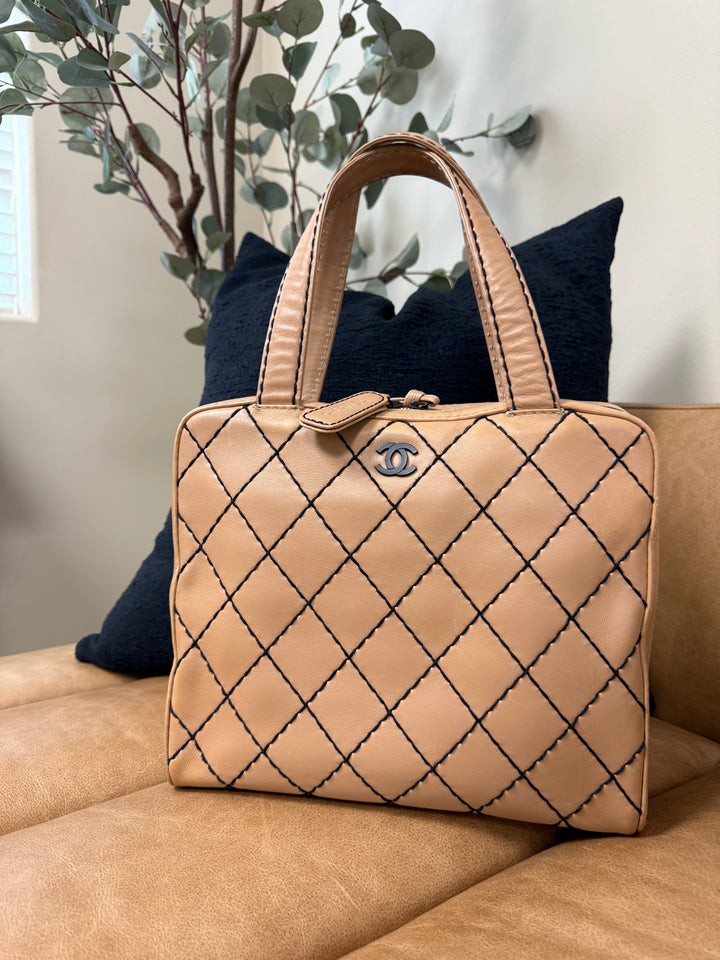 Chanel Tan Coco Mark Matelasse Wild Stitch Boston Bag