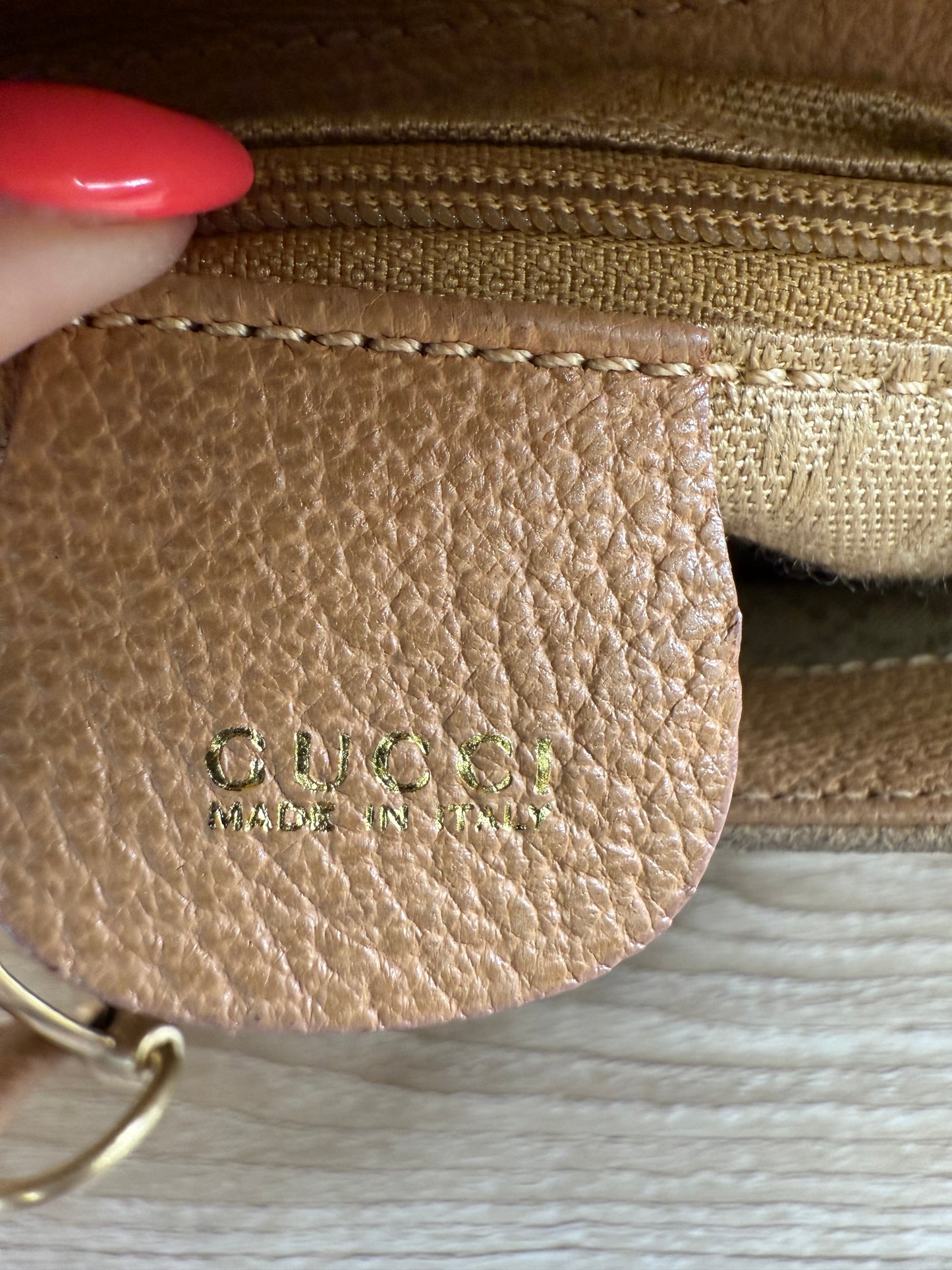 Gucci Tan Suede Bamboo Handle 2Way Bag