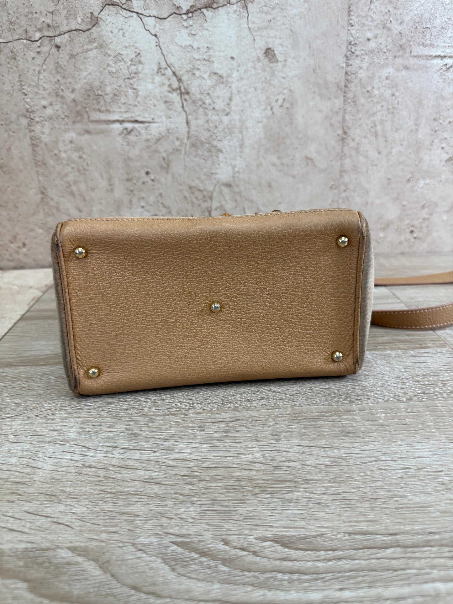 Gucci Tan Suede Bamboo Handle 2Way Bag