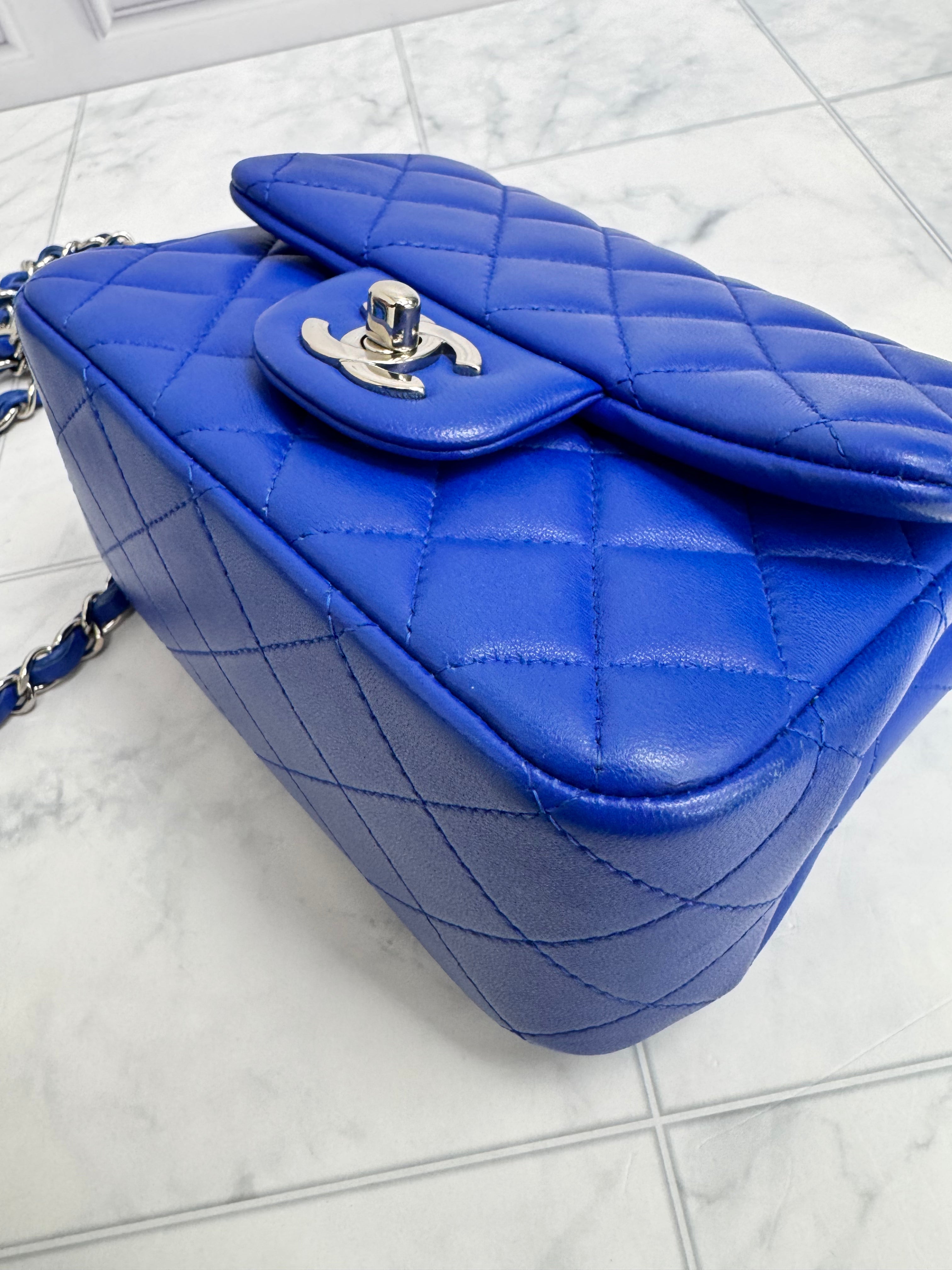 *DONS DROP*  Chanel Blue Quilted Lambskin Leather Classic Mini Flap Bag