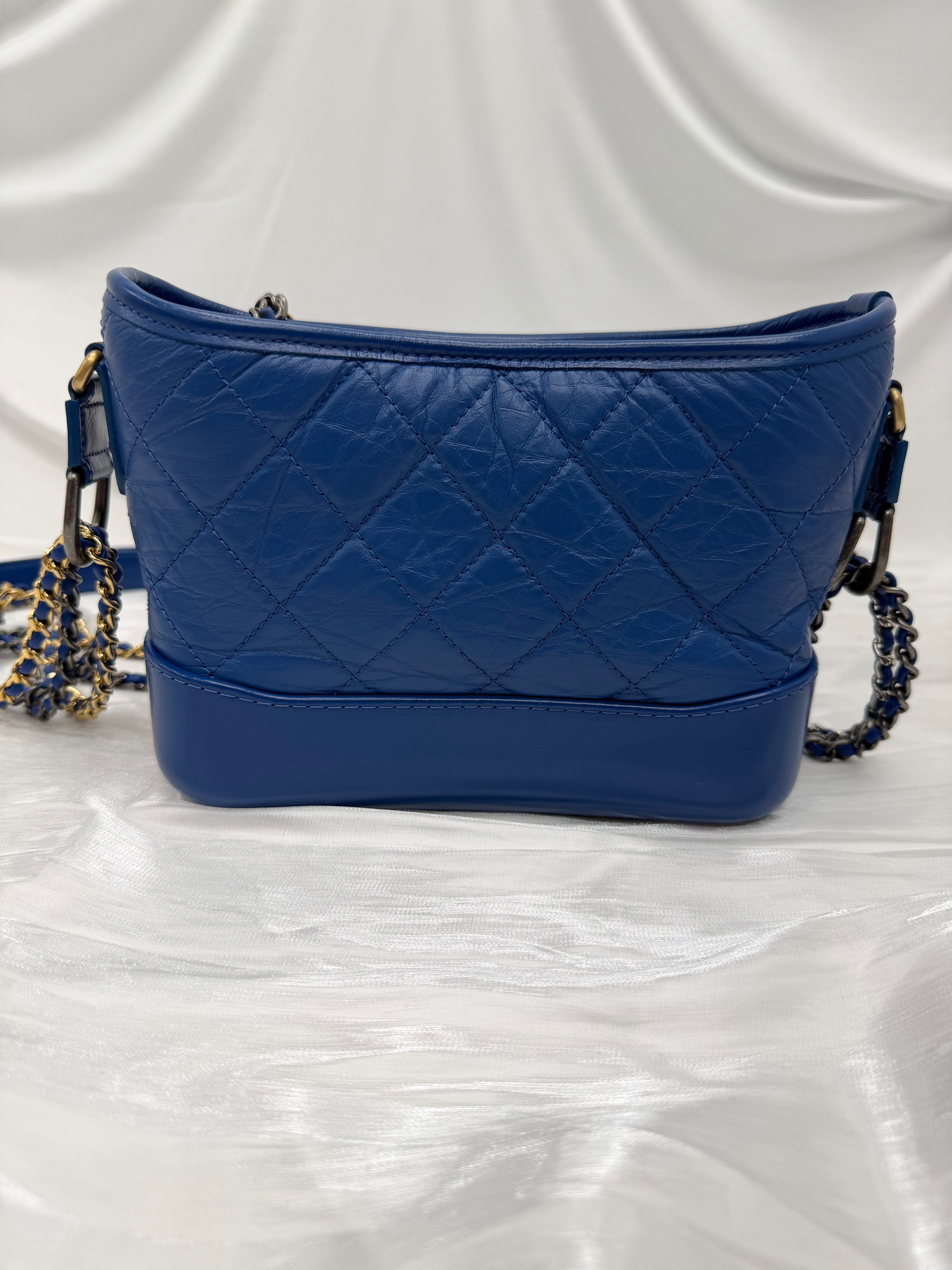 Chanel Blue Aged Quilted Calfskin Small Gabrielle Hobo Bag