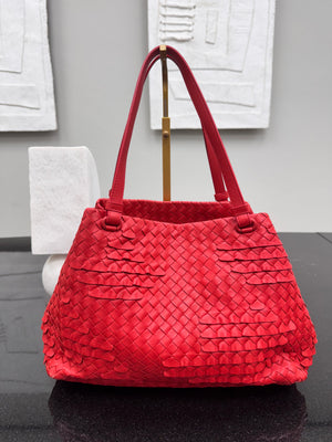 Bottega Veneta Red Intrecciato Leather Ruffle Tote