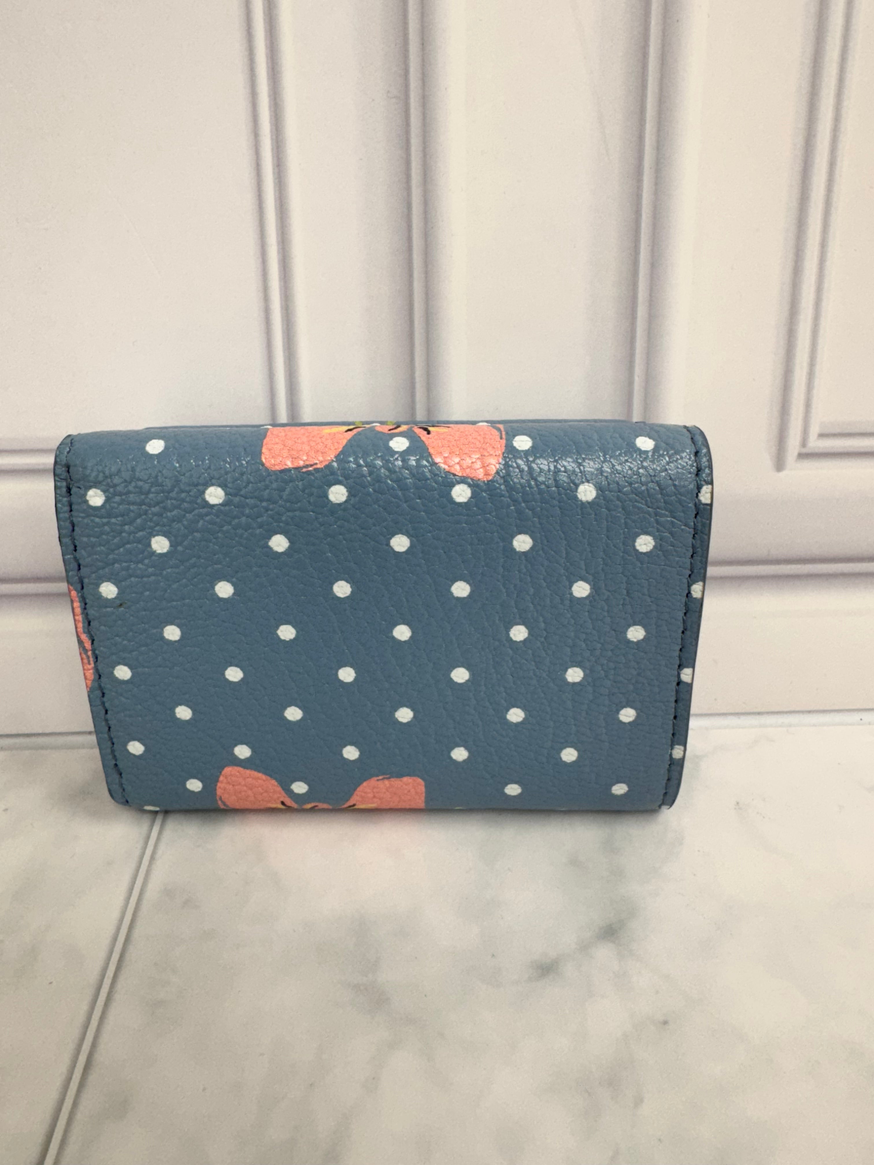 Miu Miu Blue Leather Polka Dot And Bow Compact Wallet
