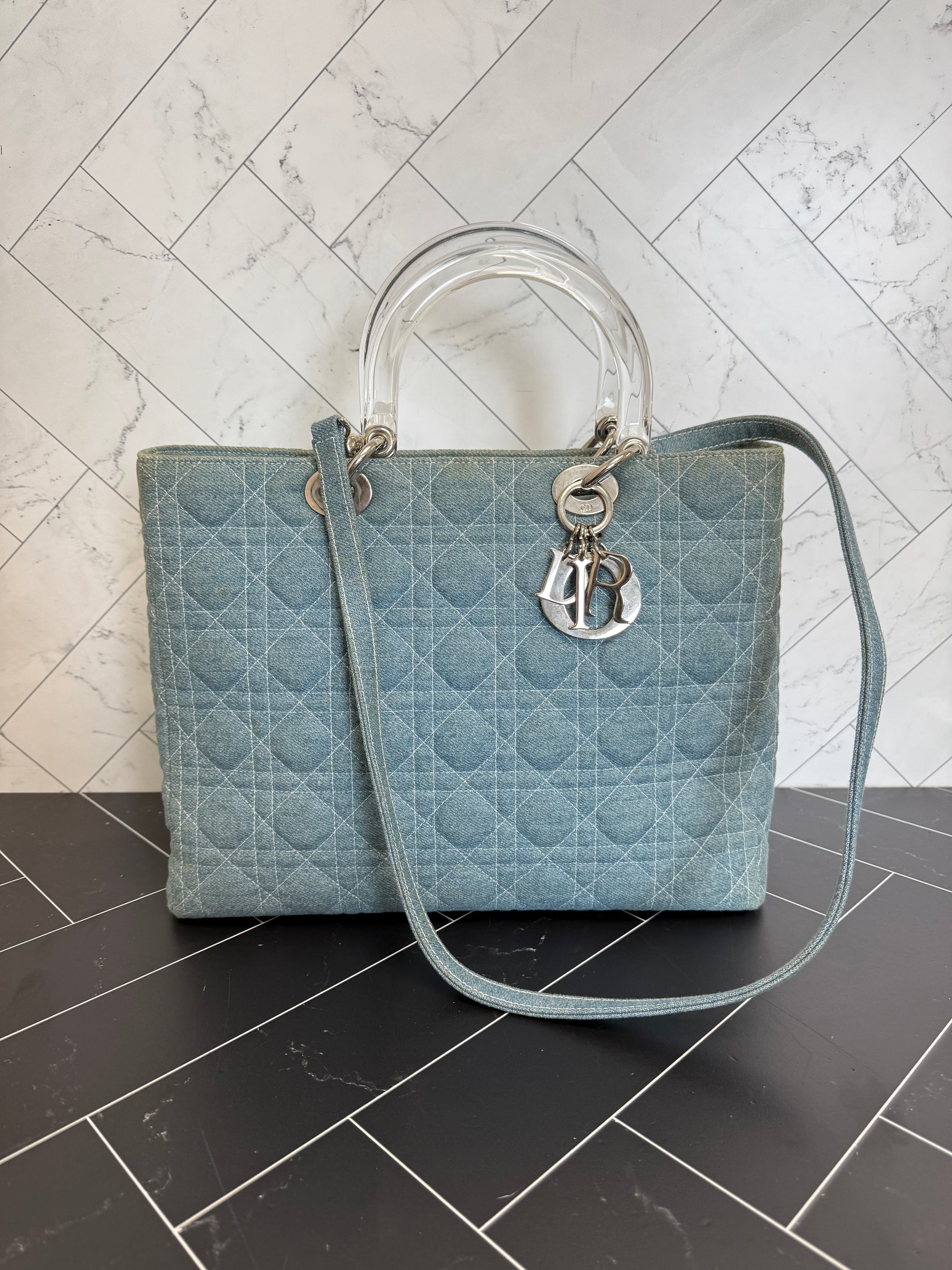 Christian Dior Denim Large Lady Dior Hand Bag