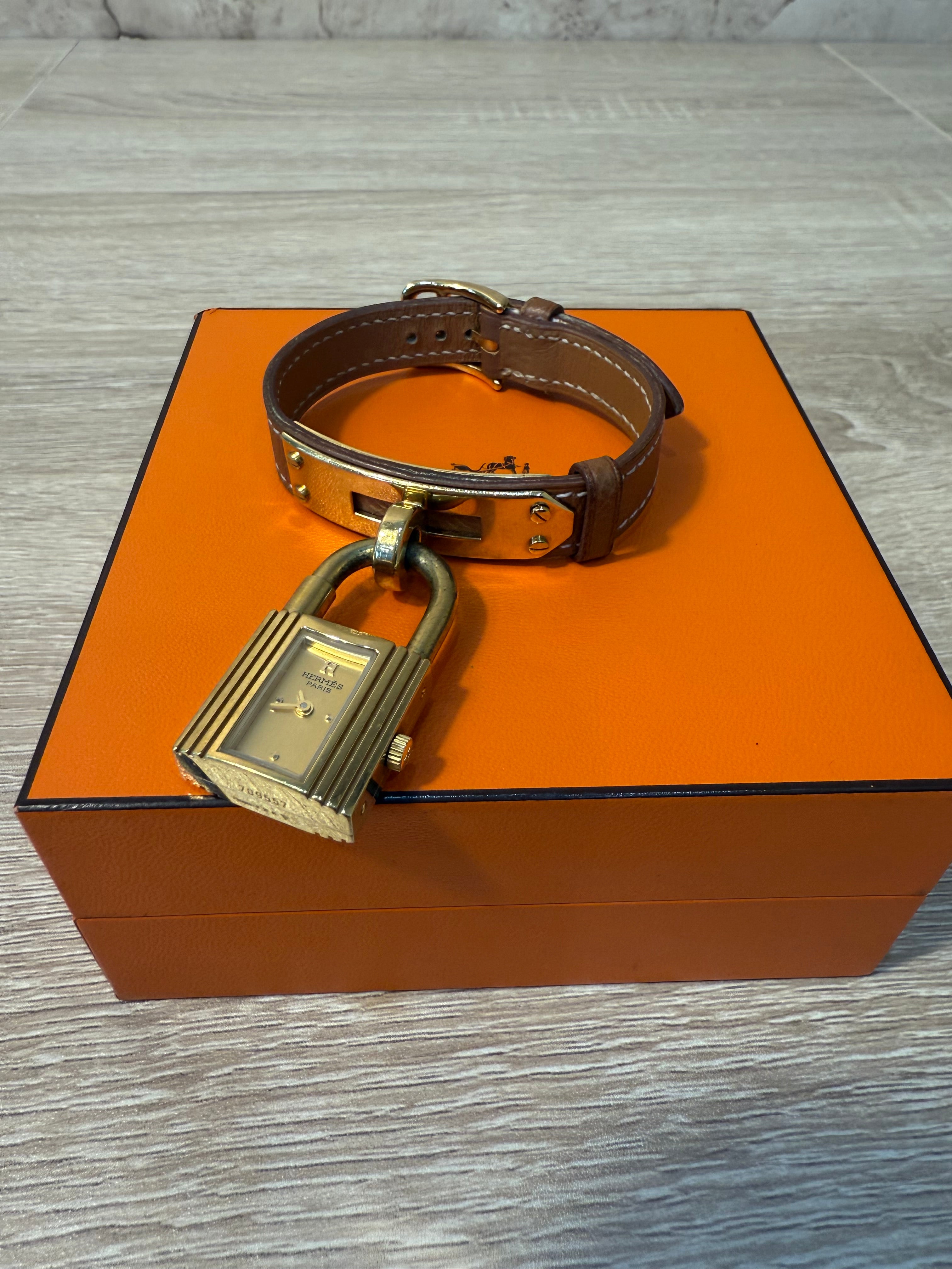 Hermes Kelly Brown Leather Padlock Watch