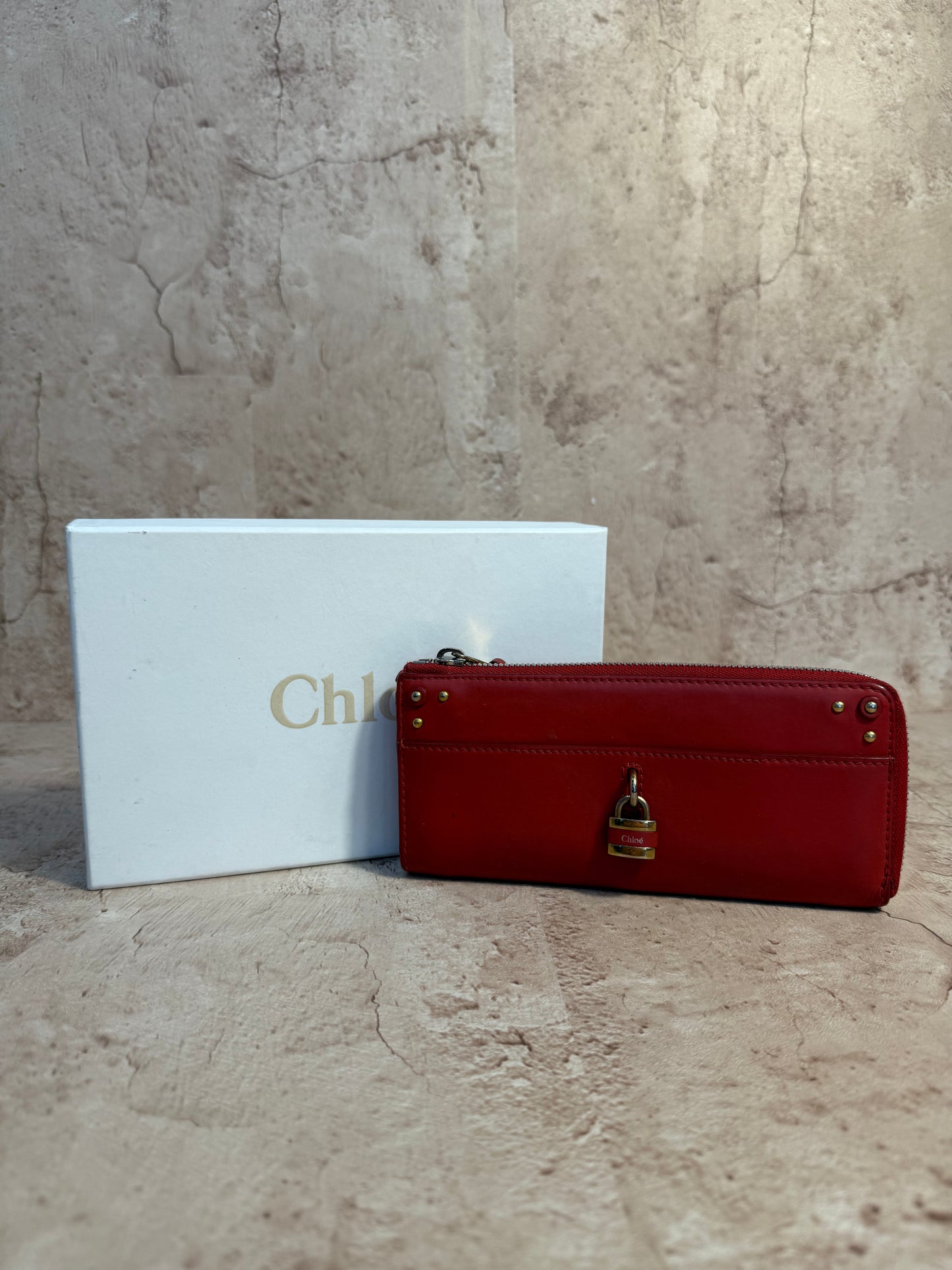 Chloe Red Leather Zippy Wallet