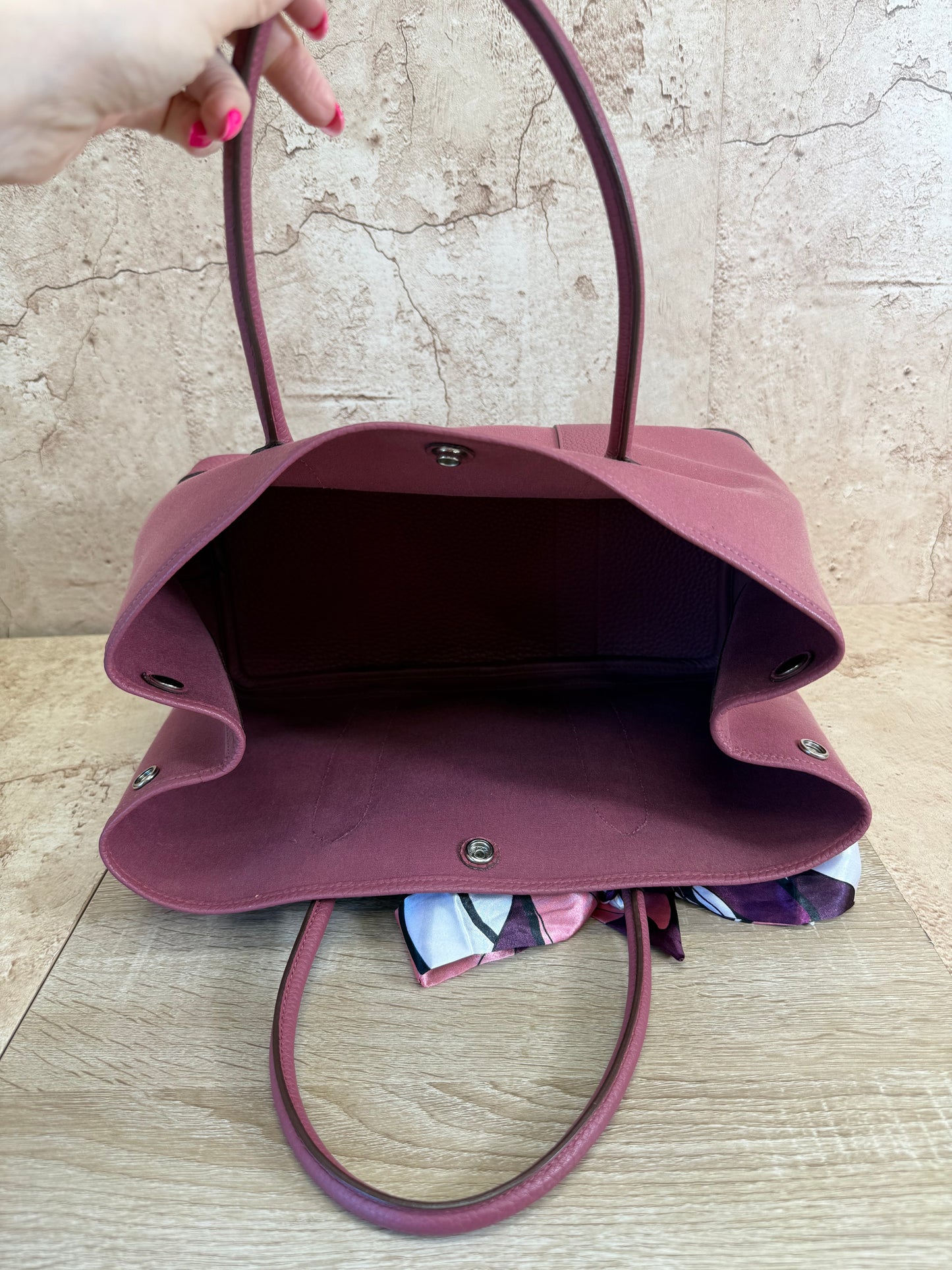 Hermes Purple Canvas with Leather Garden Party Tote