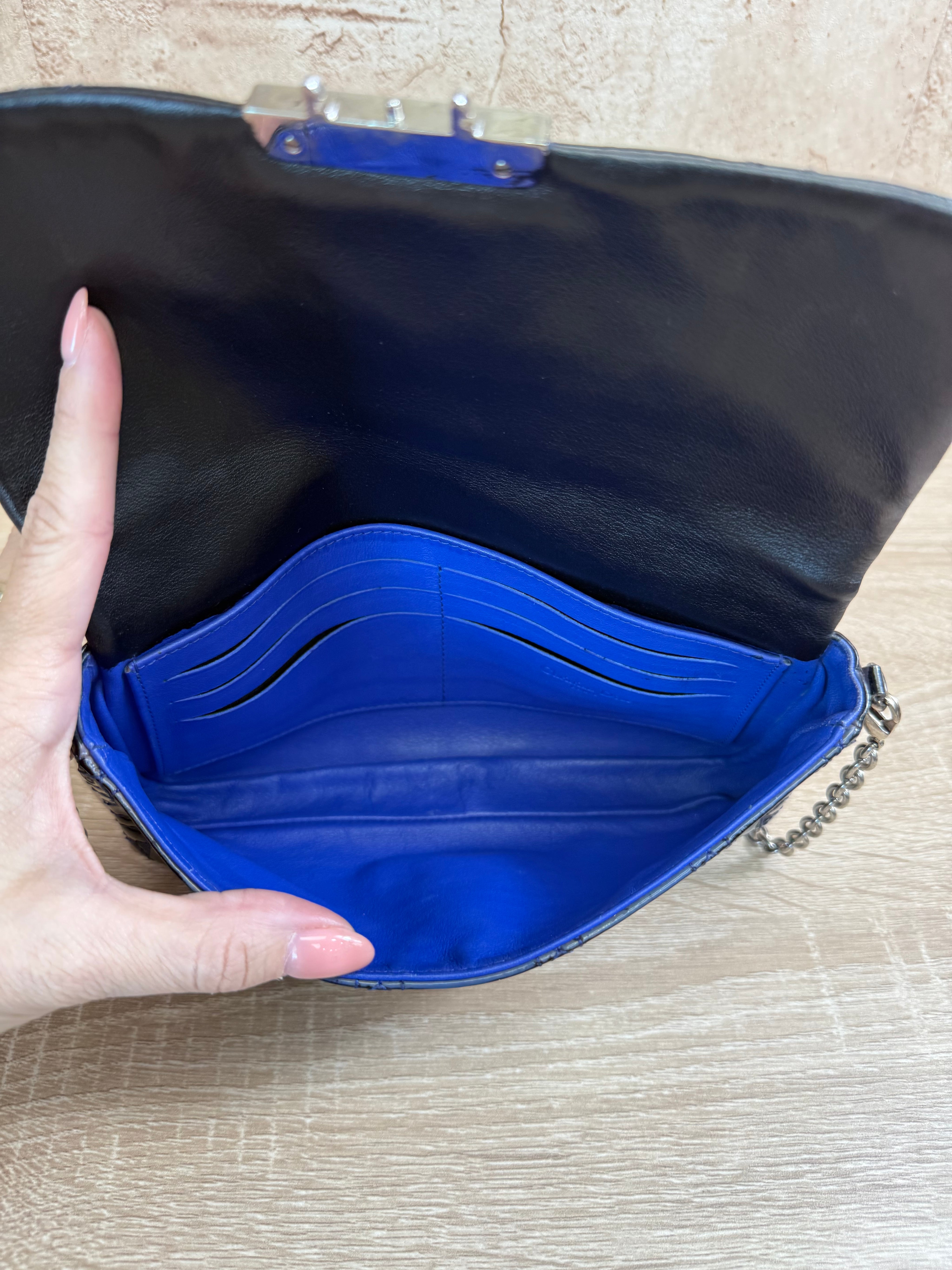 Christian Dior Navy Patent Cannage Chain Crossbody Bag