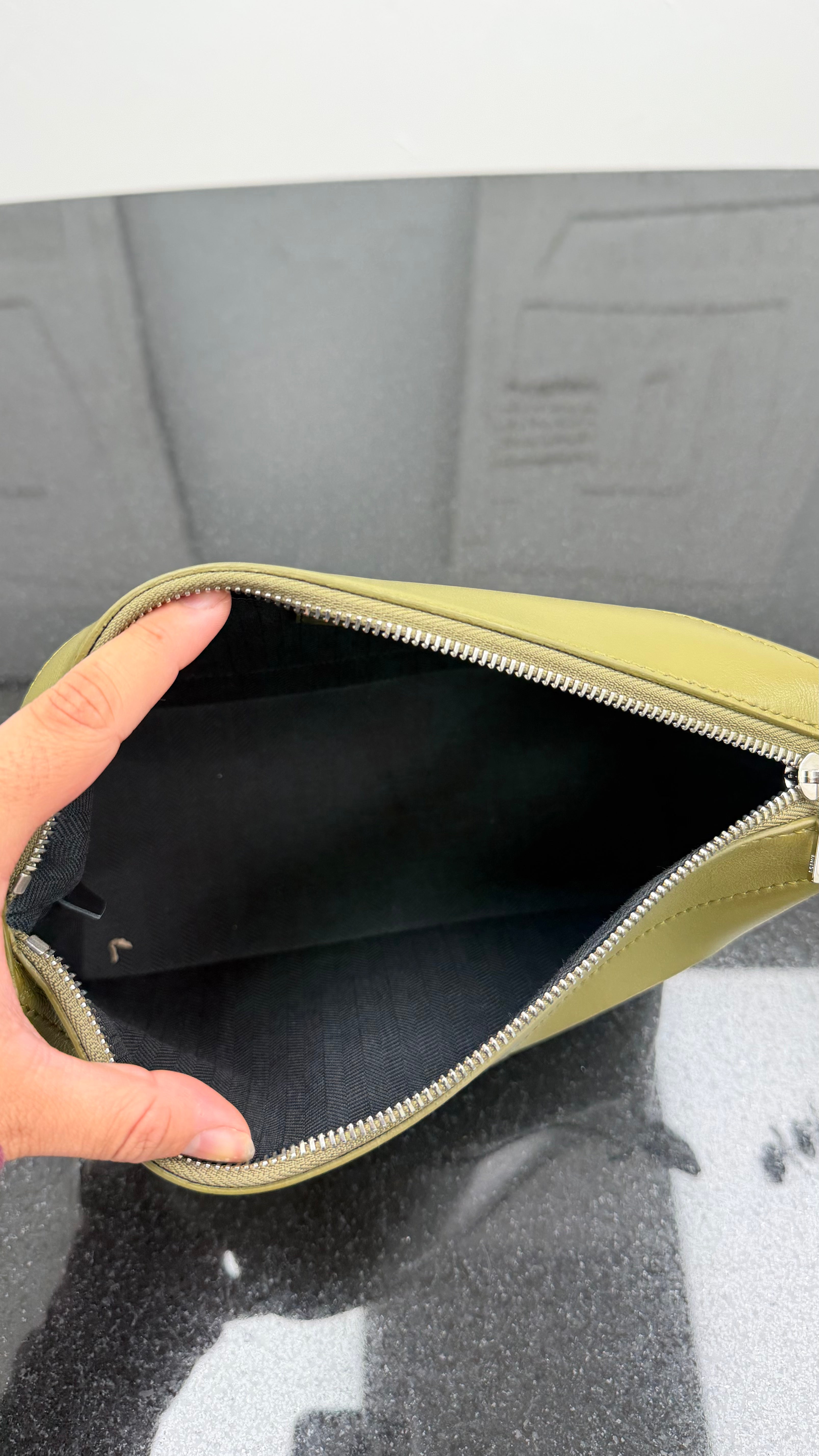 Loewe Green Leather Puzzle Fold Wash Bag