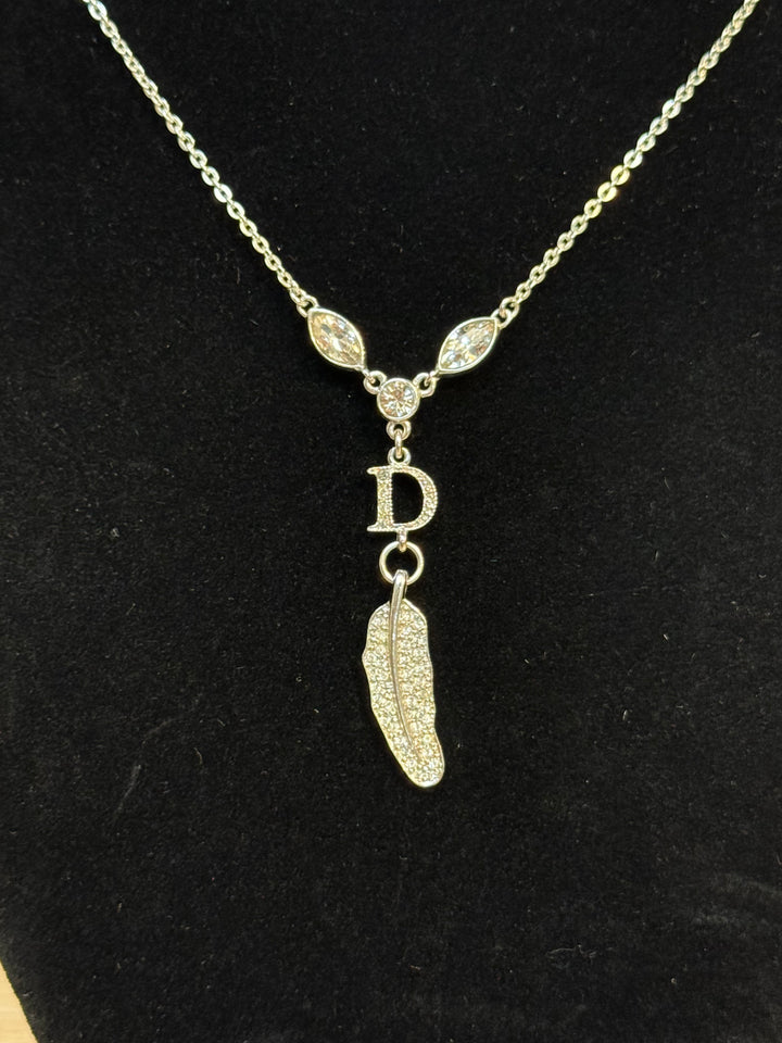 Christian Dior Silver Rhinestone Feather Nacklace