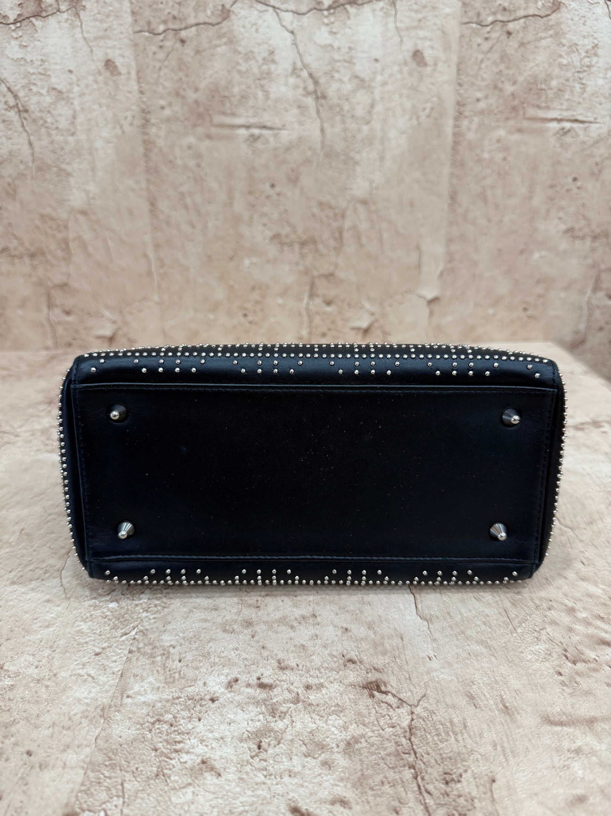 Christian Dior Black Leather Studded Medium Lady Dior