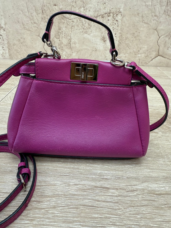 Fendi Magenta Leather Micro Peekaboo Tote Bag