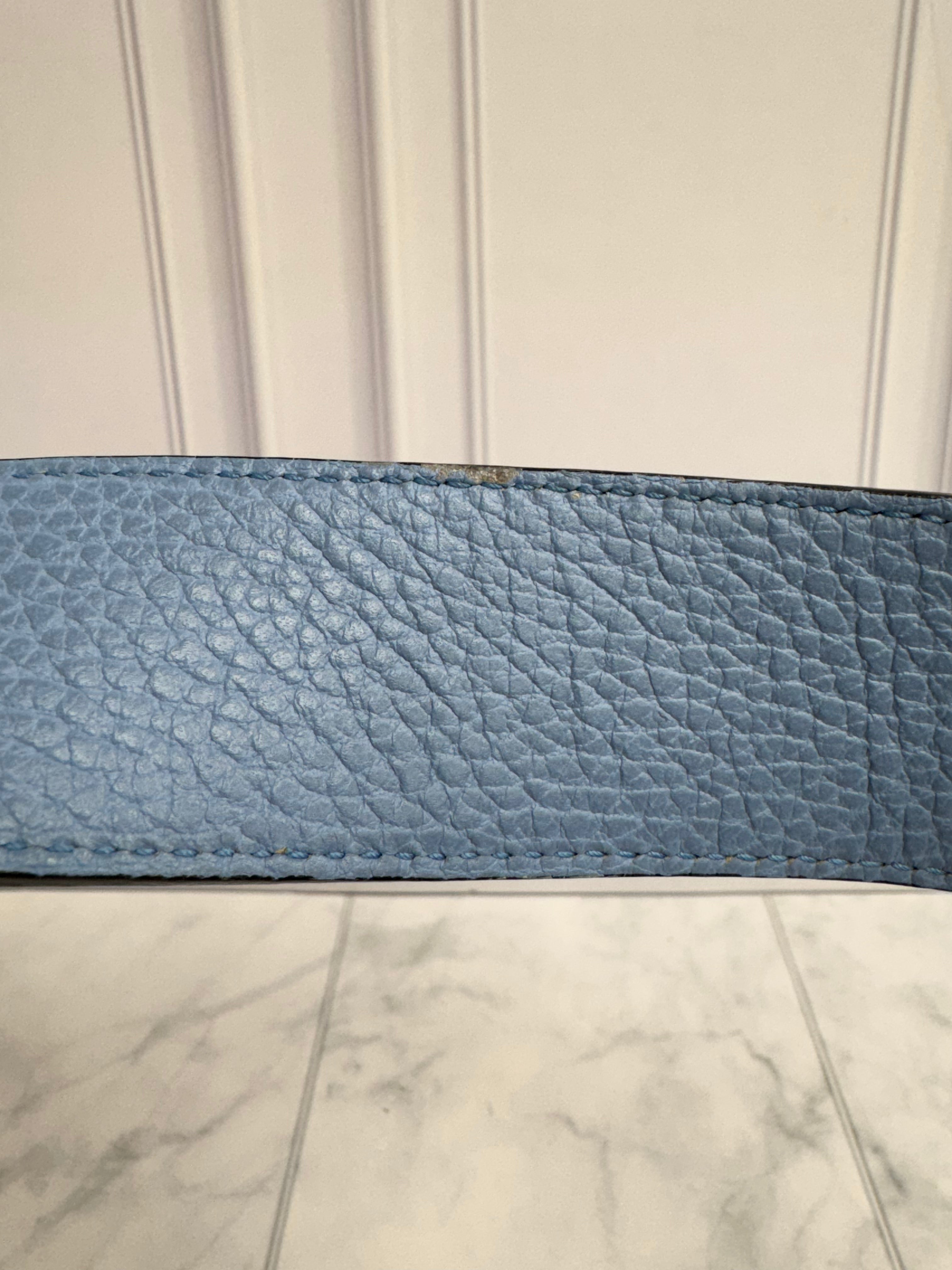 Gucci Black And Blue Grained Calfskin Leather Belt Size 90/36