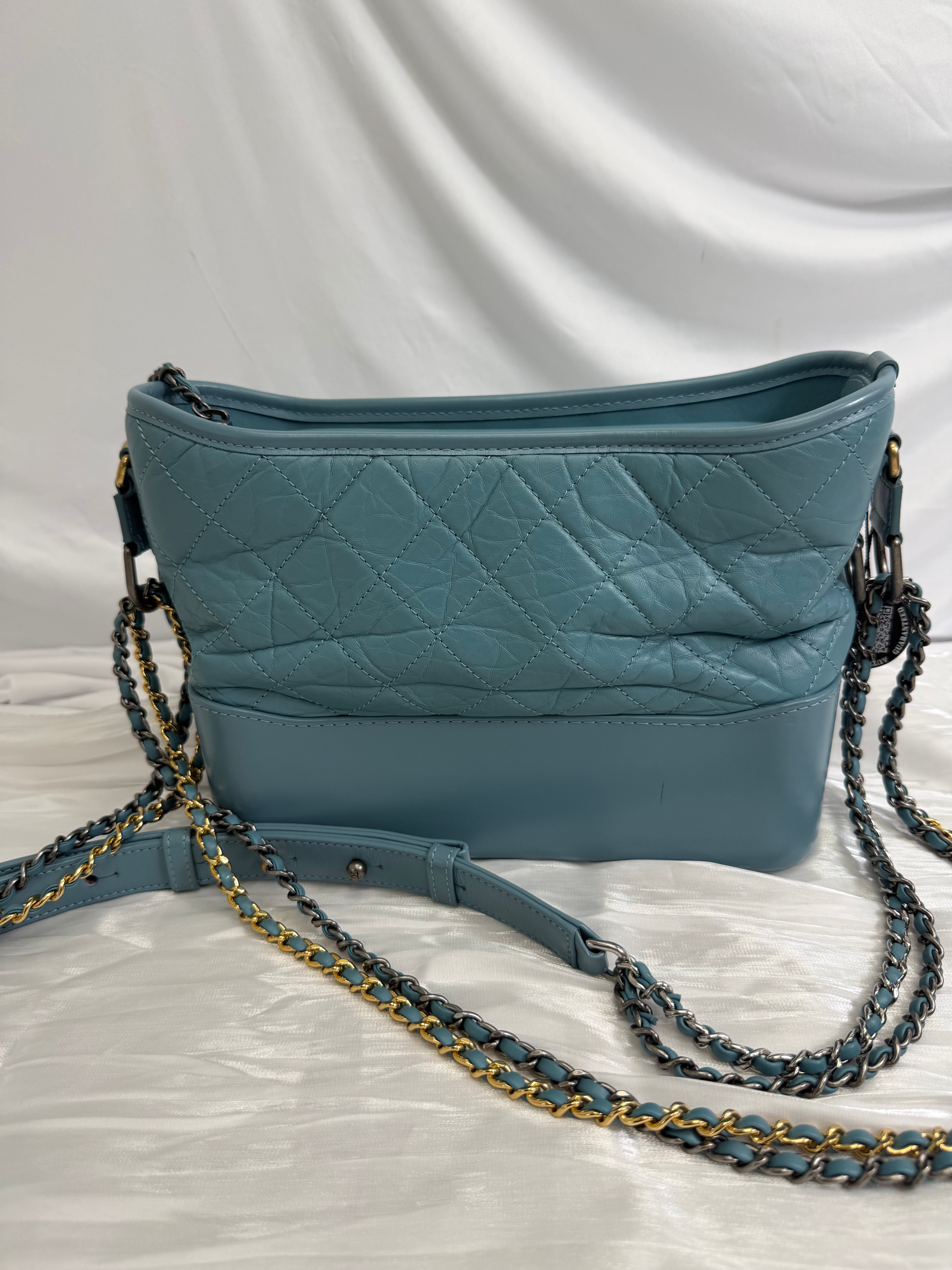 Chanel Dusty Blue Aged Quilted Calfskin Small Gabrielle  Hobo Bag