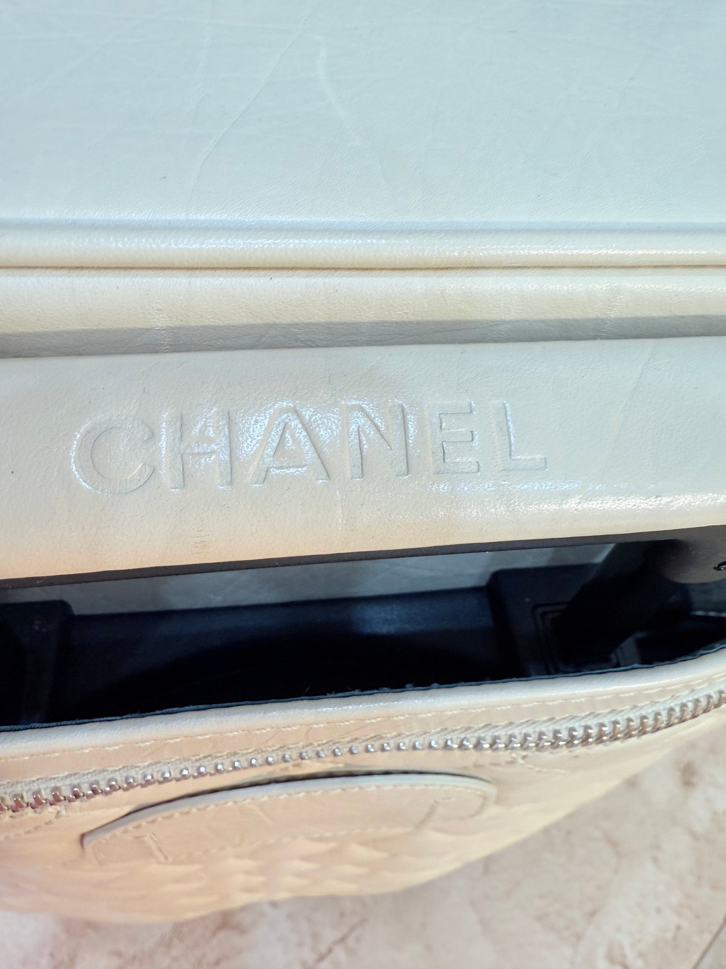 Chanel Ivory Paris NYC Rolling Luggage