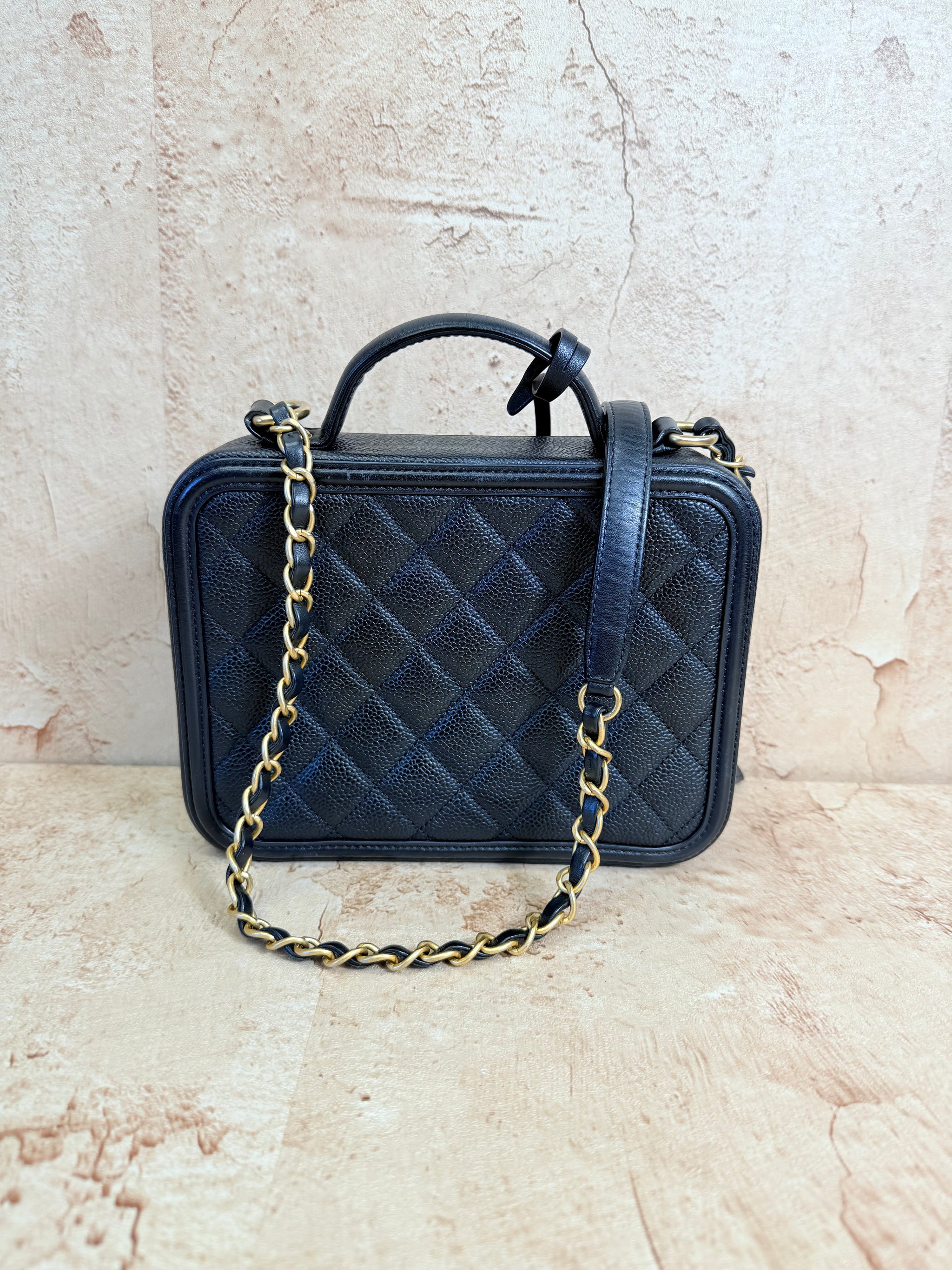 Chanel Black Caviar Quilted Medium Filigree Vanity Bag