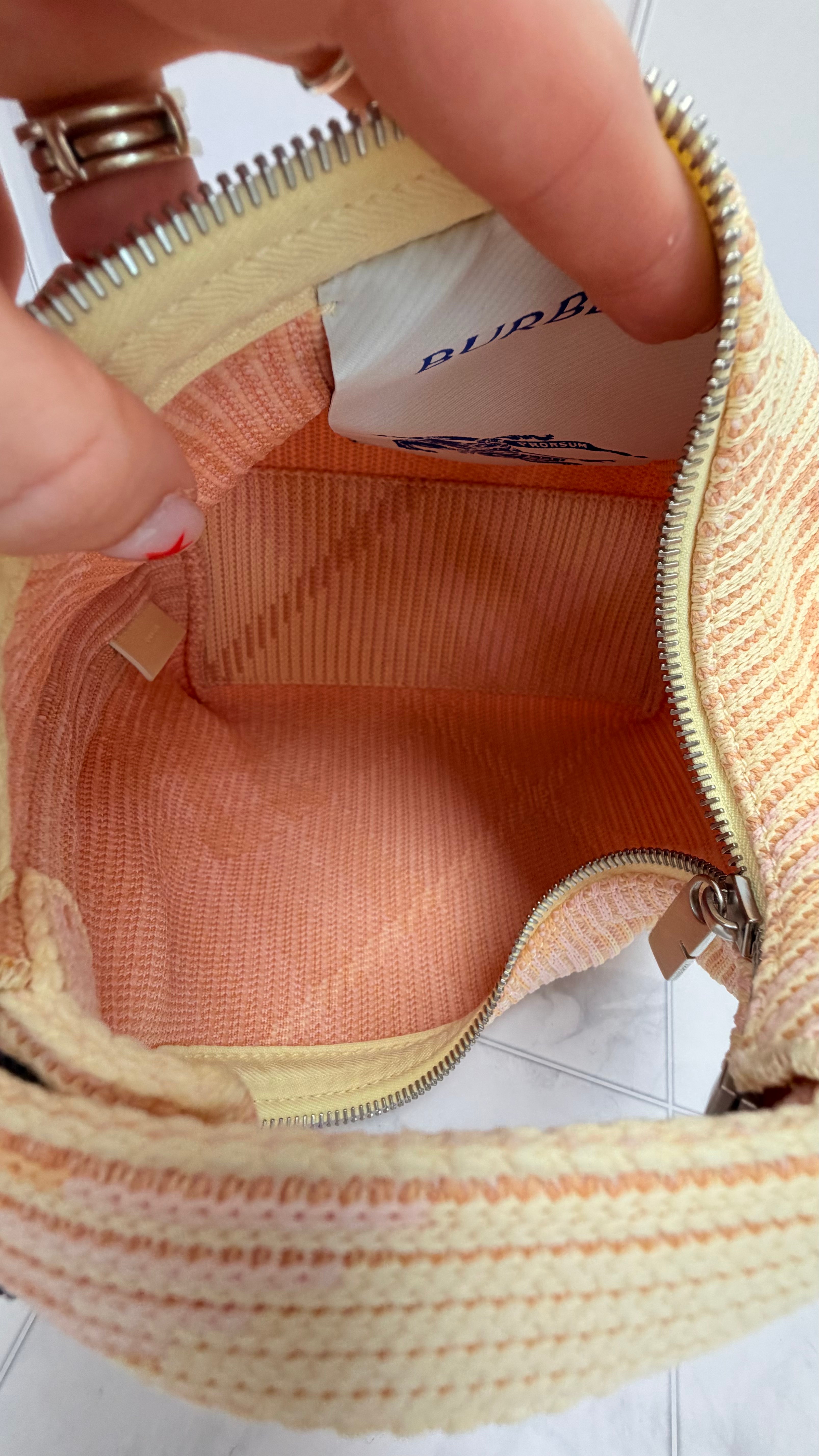 *DONS DROP* LIKE NEW - Burberry Pink Lemonade Knitted Canvas Mini Peg Duffle Bag