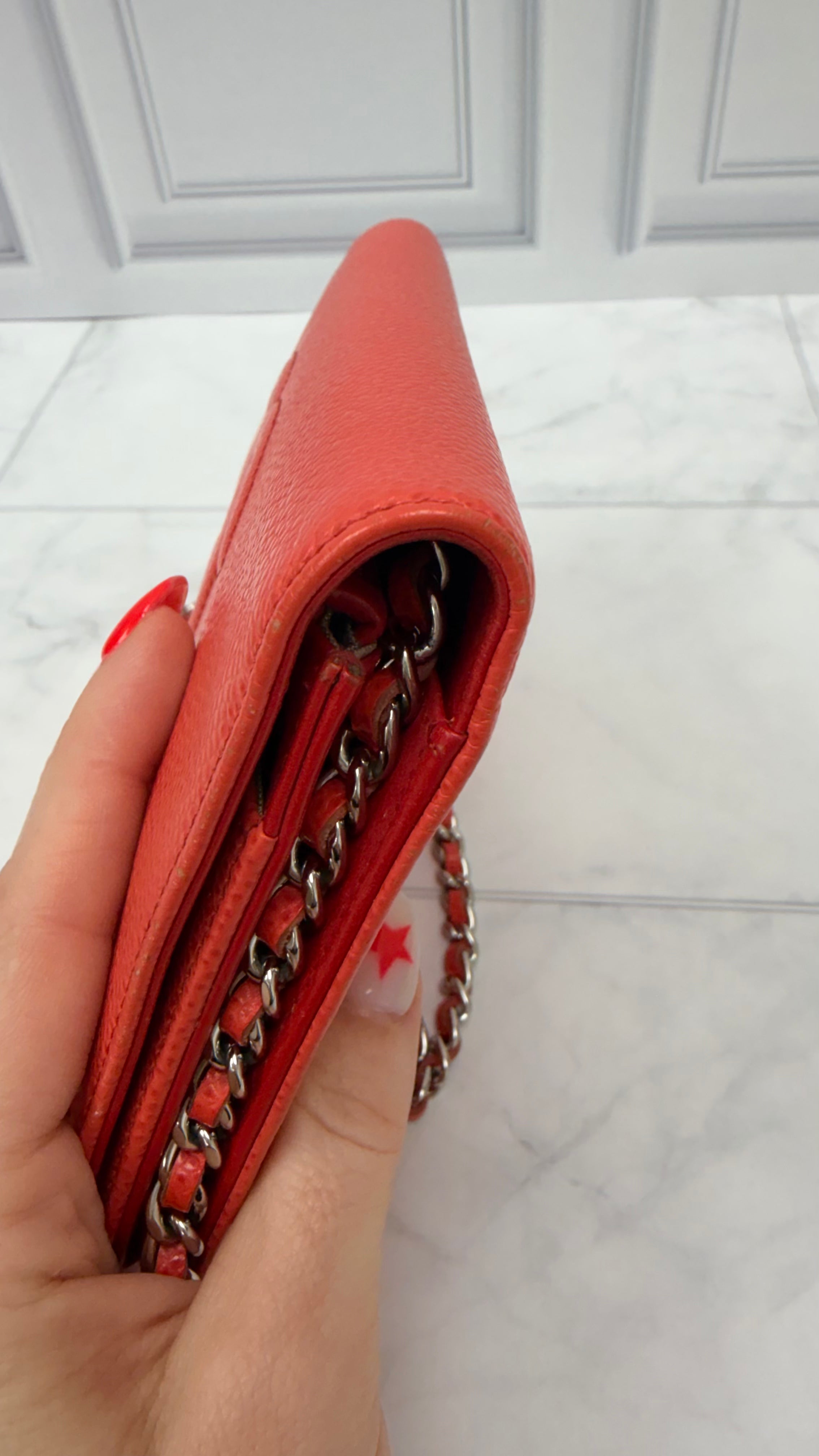 *DONS DROP* Chanel Orange & Red Caviar Leather Timeless Wallet on a Chain