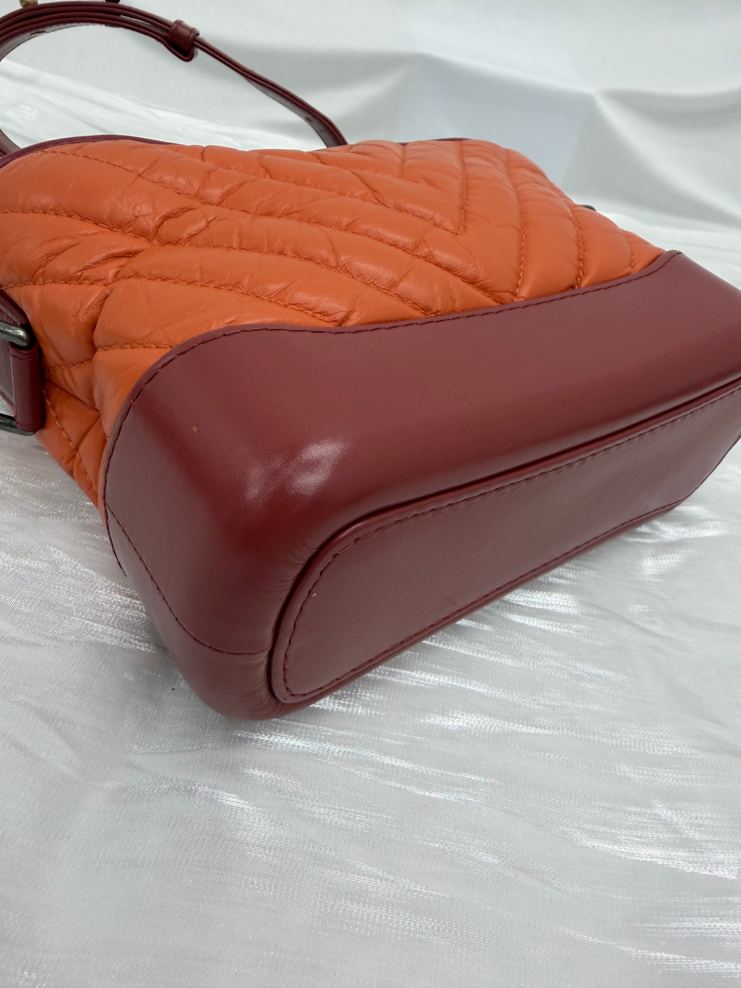 Chanel Orange Bicolor Aged Quilted Calfskin Small Gabrielle Hobo Bag