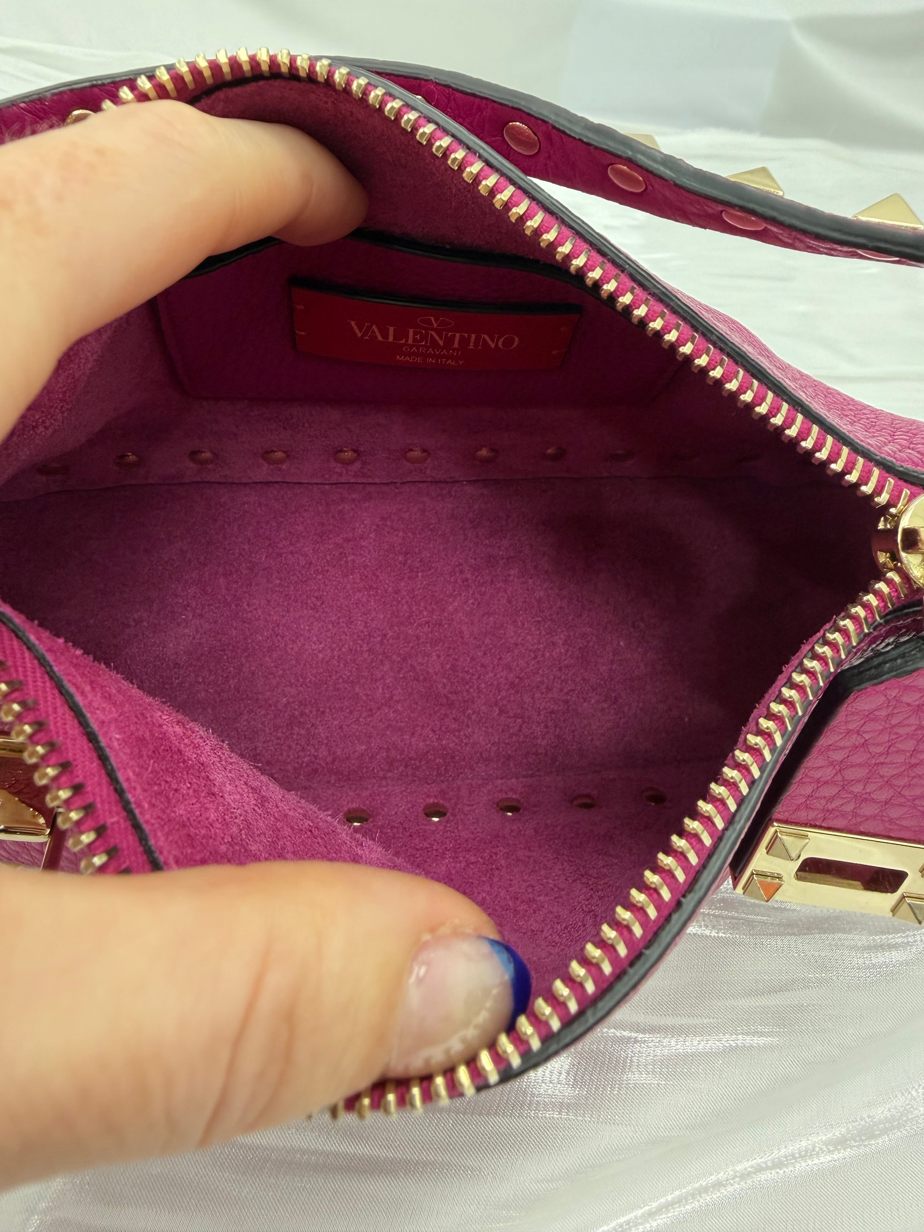 Valentino Dark Fuchsia Grainy Leather Rockstud Shoulder Bag