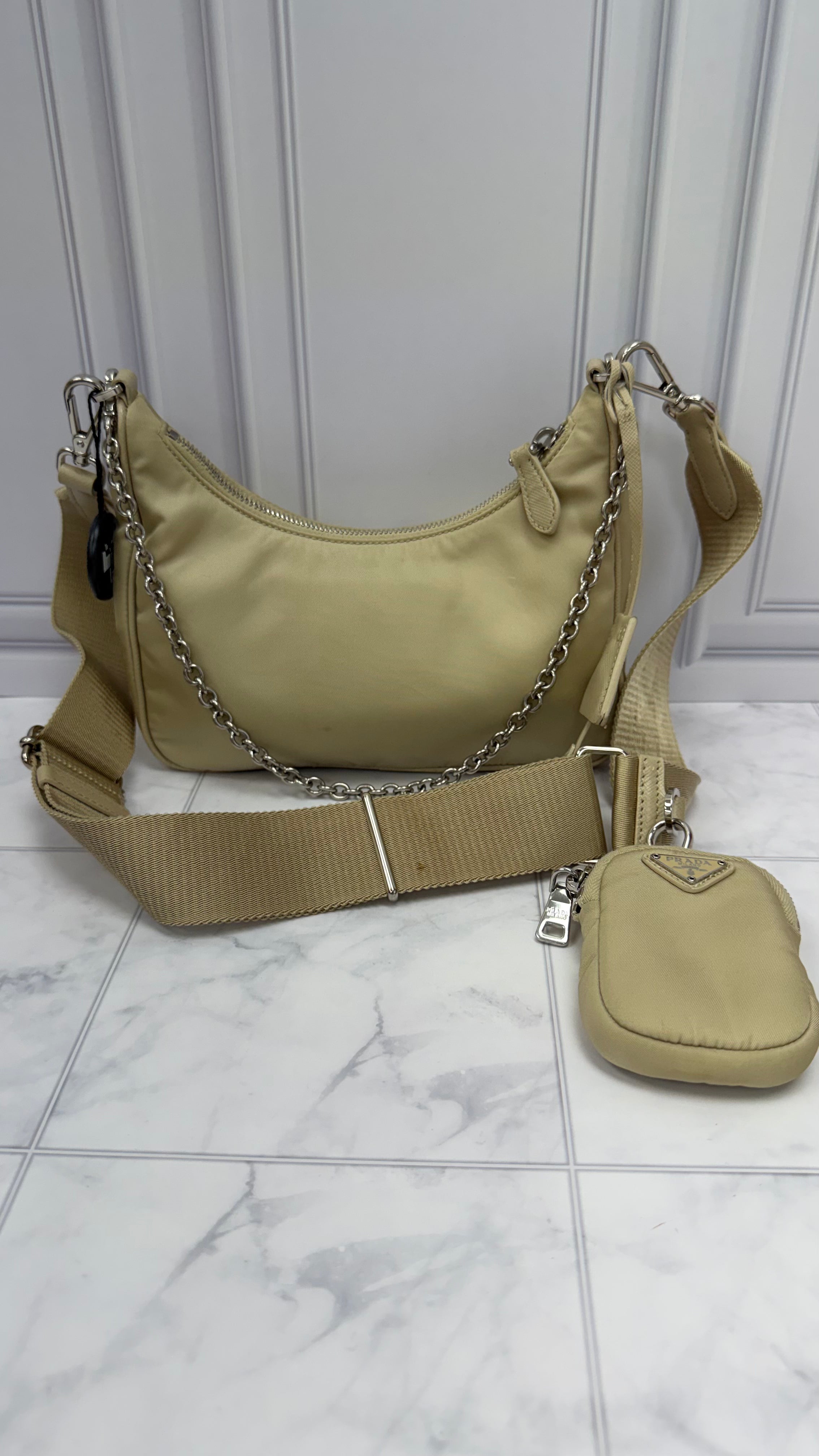 *DONS DROP* Prada Beige Nylon Re Edition 2005 Small Shoulder Bag