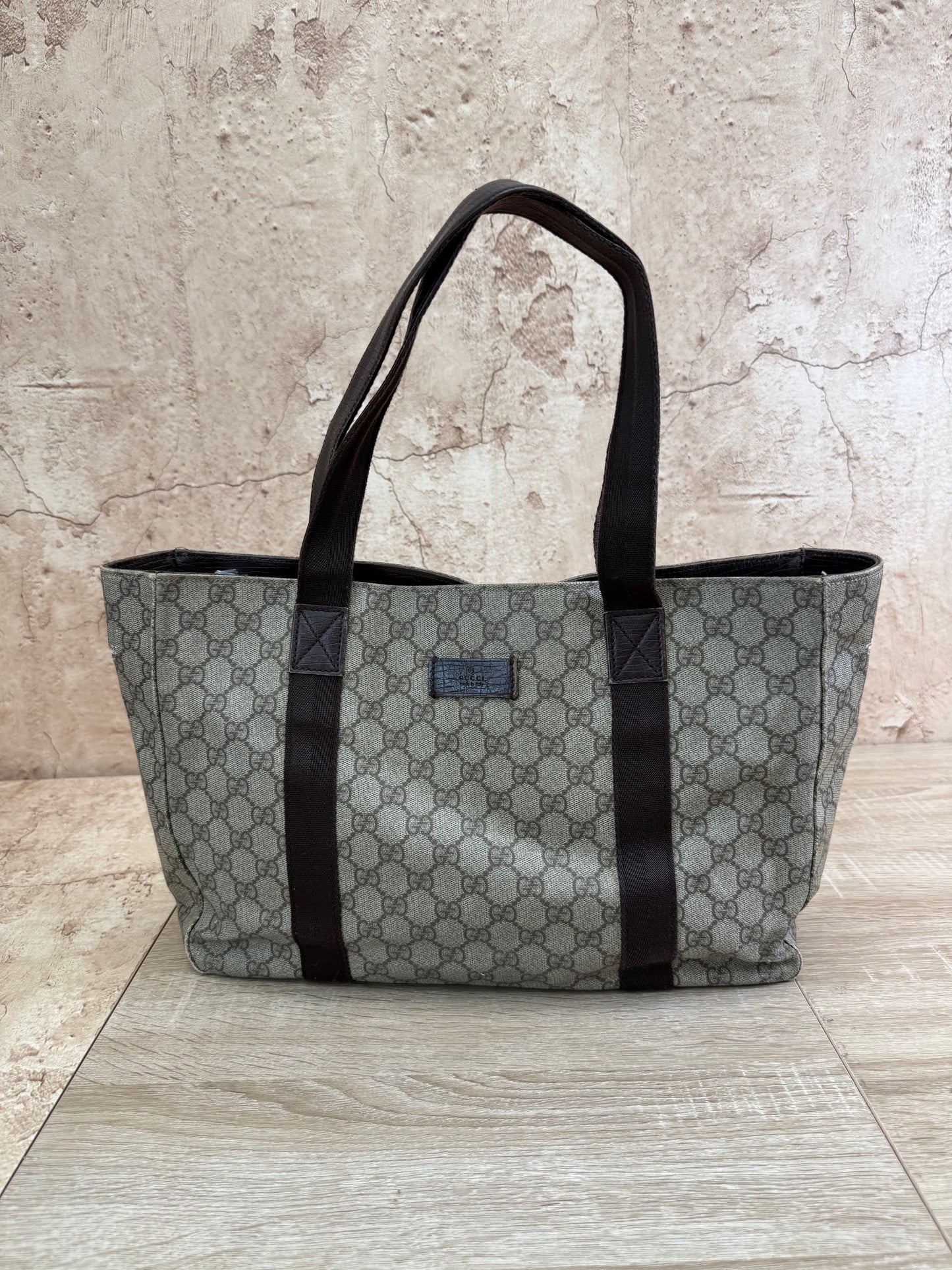 Gucci GG Supreme Brown Coated Canvas Tote Bag