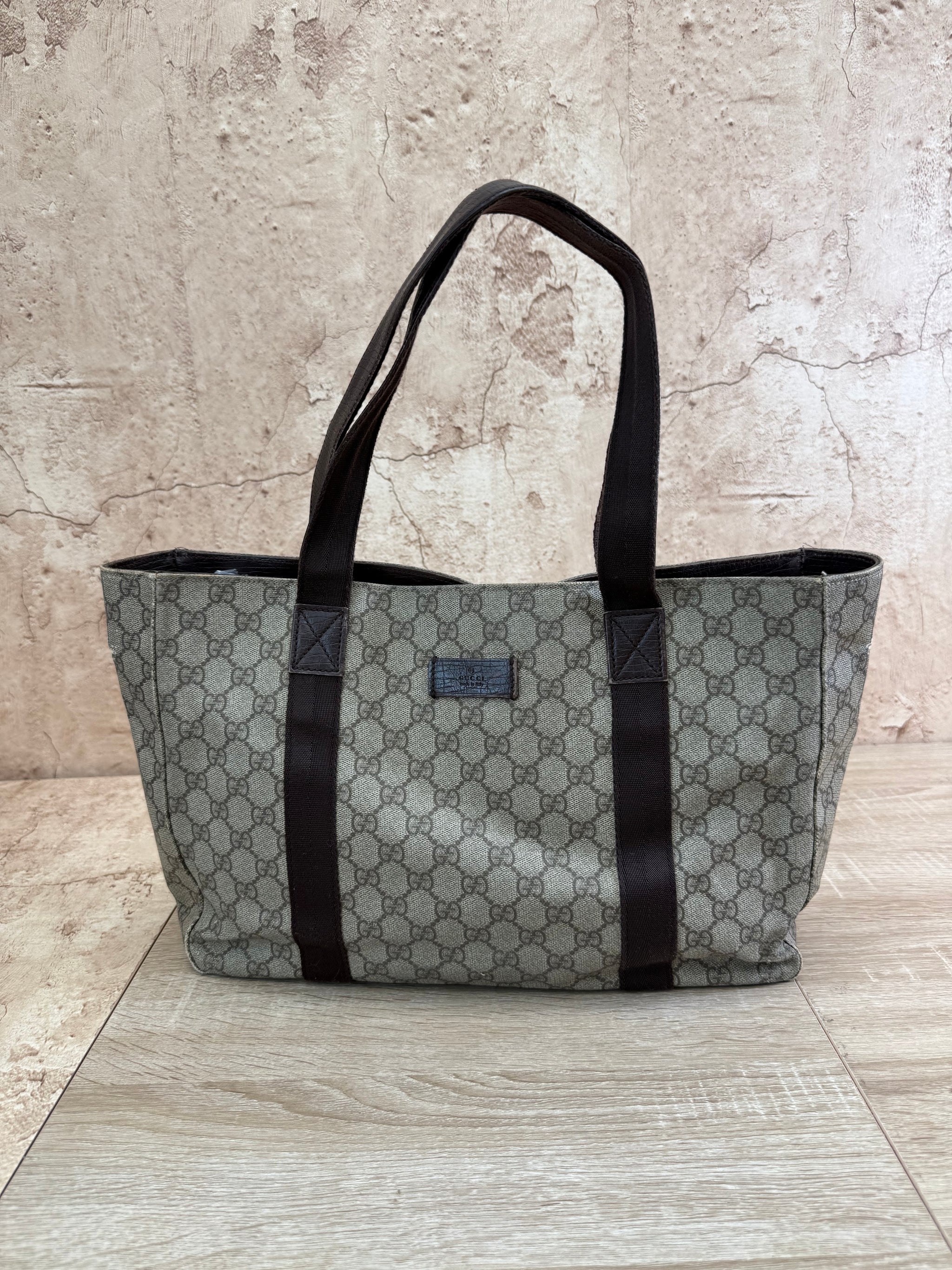 Gucci GG Supreme Brown Coated Canvas Tote Bag