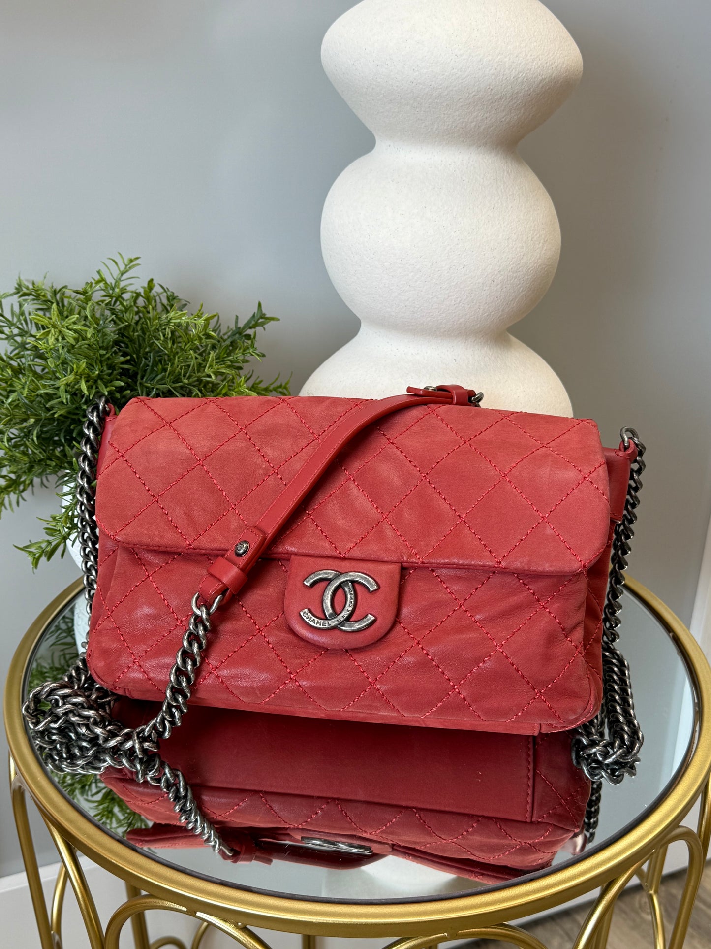 Chanel Red Iridescent Calfskin Large Coco Daily Flap