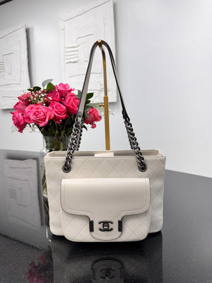 Chanel Ivory Quilted Calfskin Leather Small Archi Chic Shopping Tote