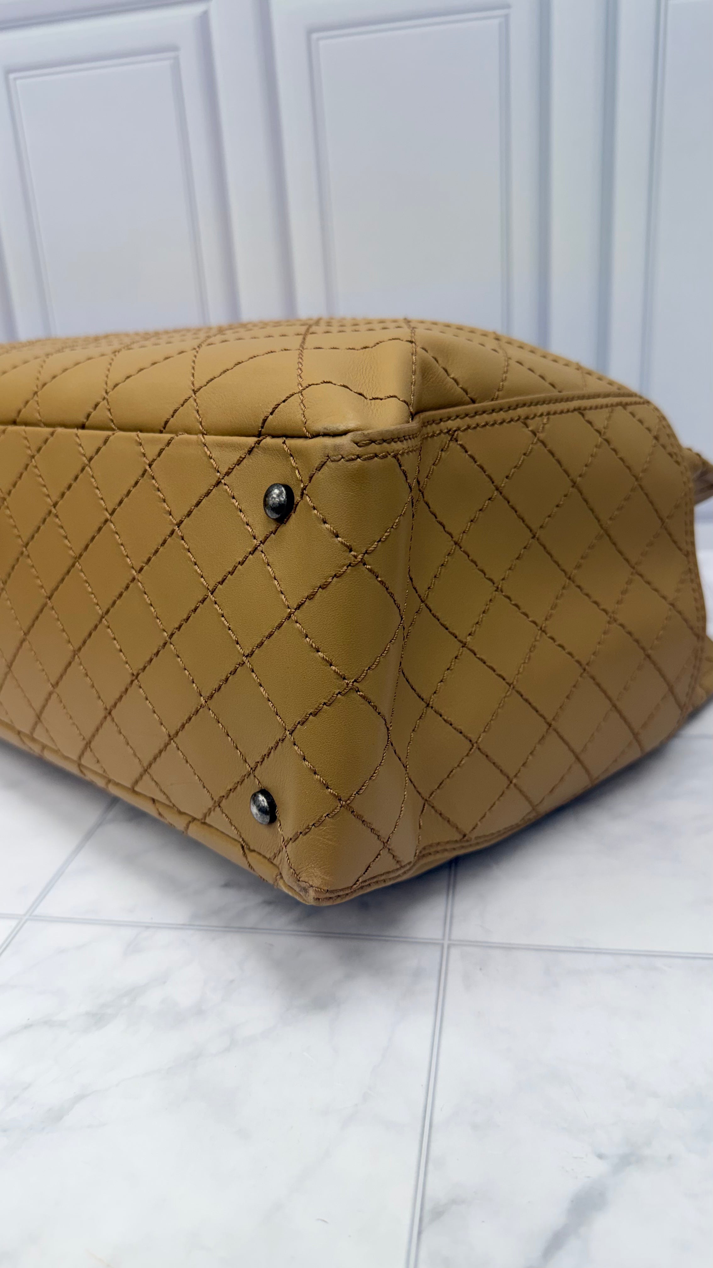 Chanel Beige Quilted Stitched CC Pocket Tote